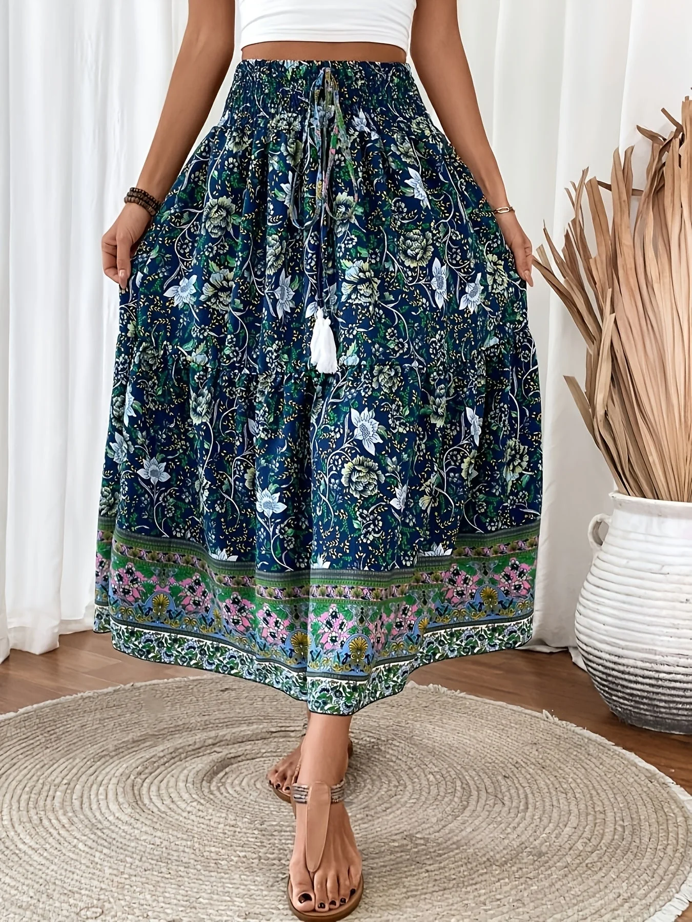 Jupe longue bohème à motif floral pour femme, style été élégant - Image 3