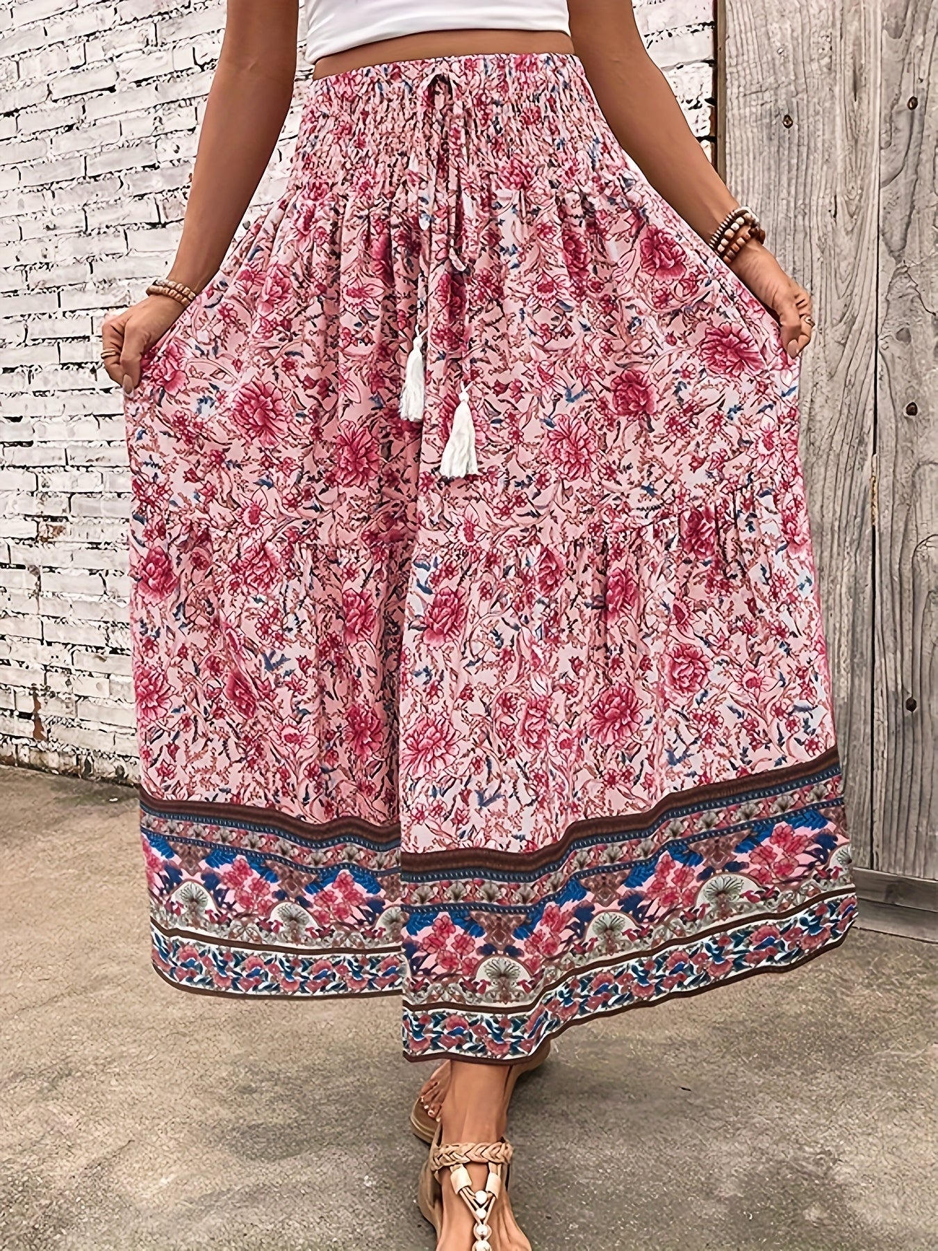 Jupe longue bohème à motif floral pour femme, style été élégant - Image 4