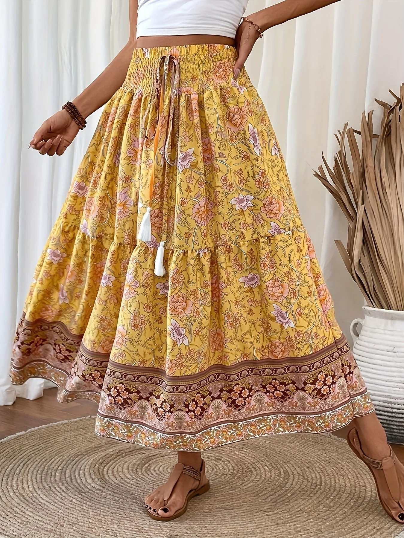 Jupe longue bohème à motif floral pour femme, style été élégant - Image 7
