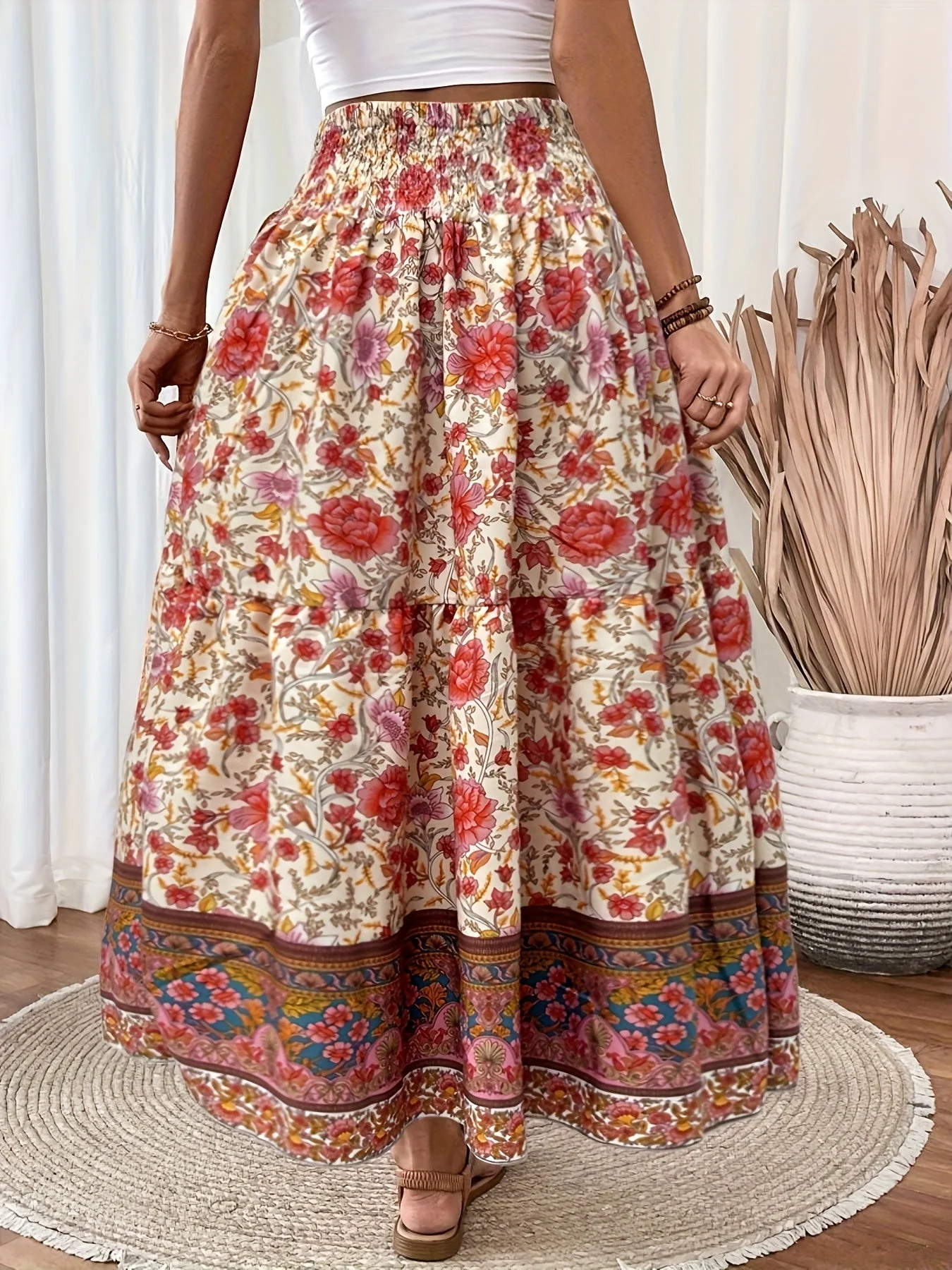 Jupe longue bohème à motif floral pour femme, style été élégant - Image 9