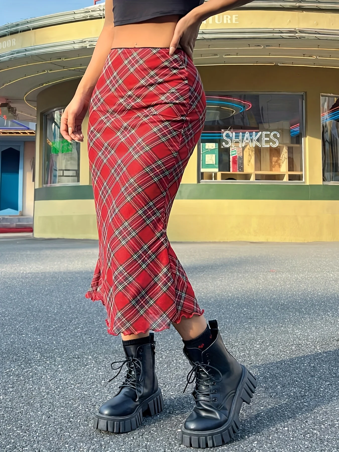 Jupe longue à carreaux géométriques style élégant pour femme - Image 2