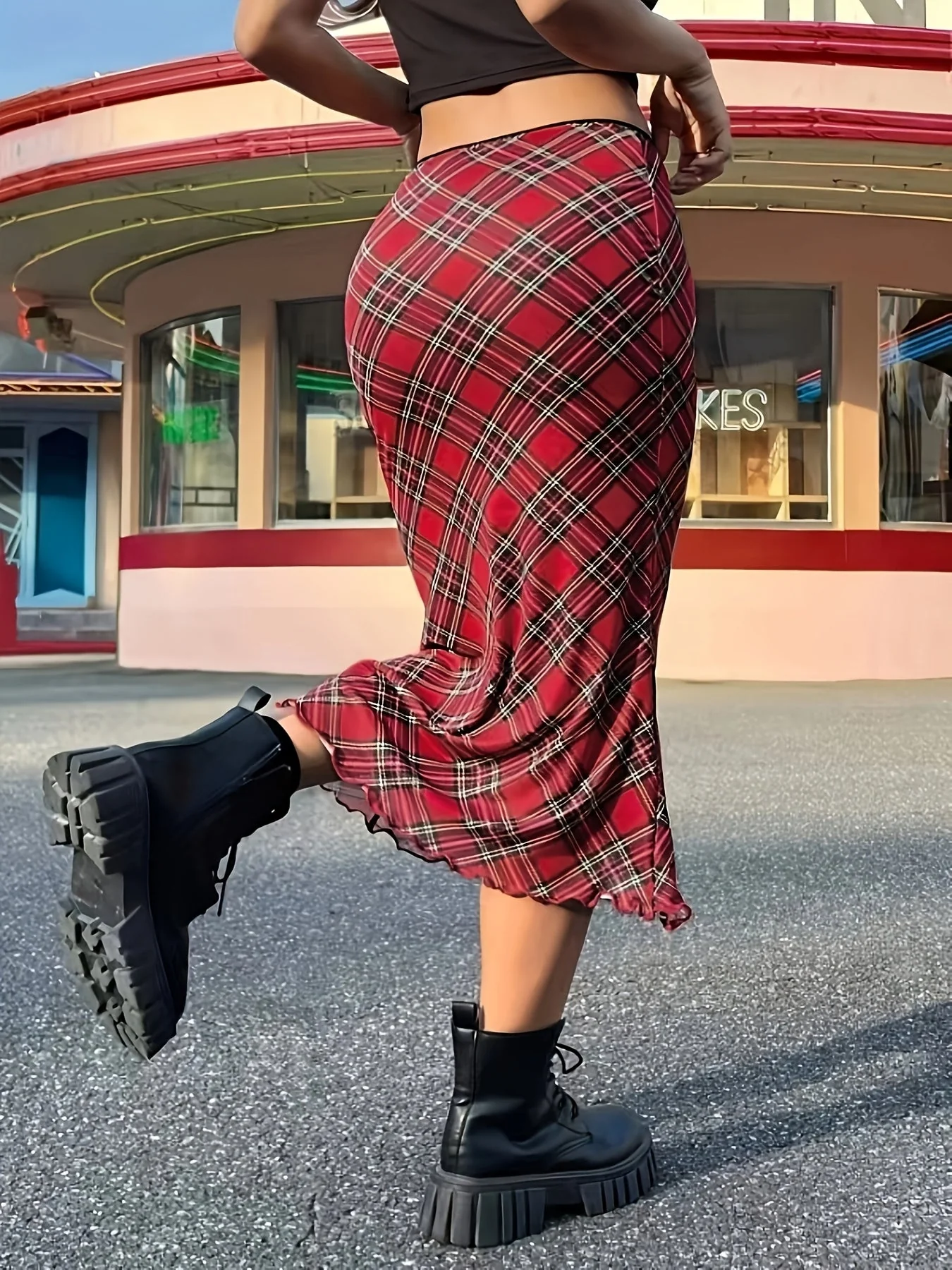 Jupe longue à carreaux géométriques style élégant pour femme - Image 4
