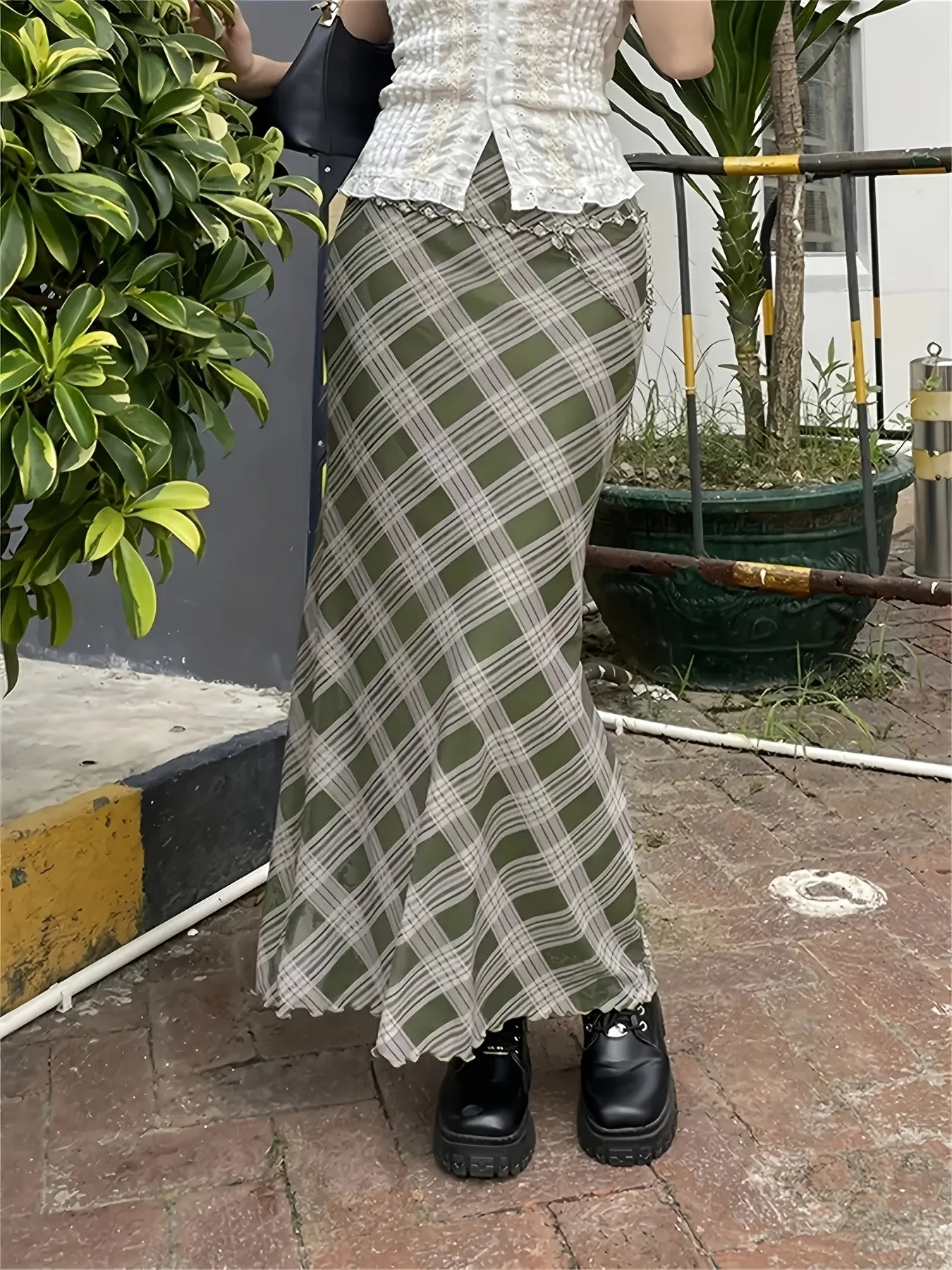 Jupe longue à carreaux géométriques style élégant pour femme - Image 5