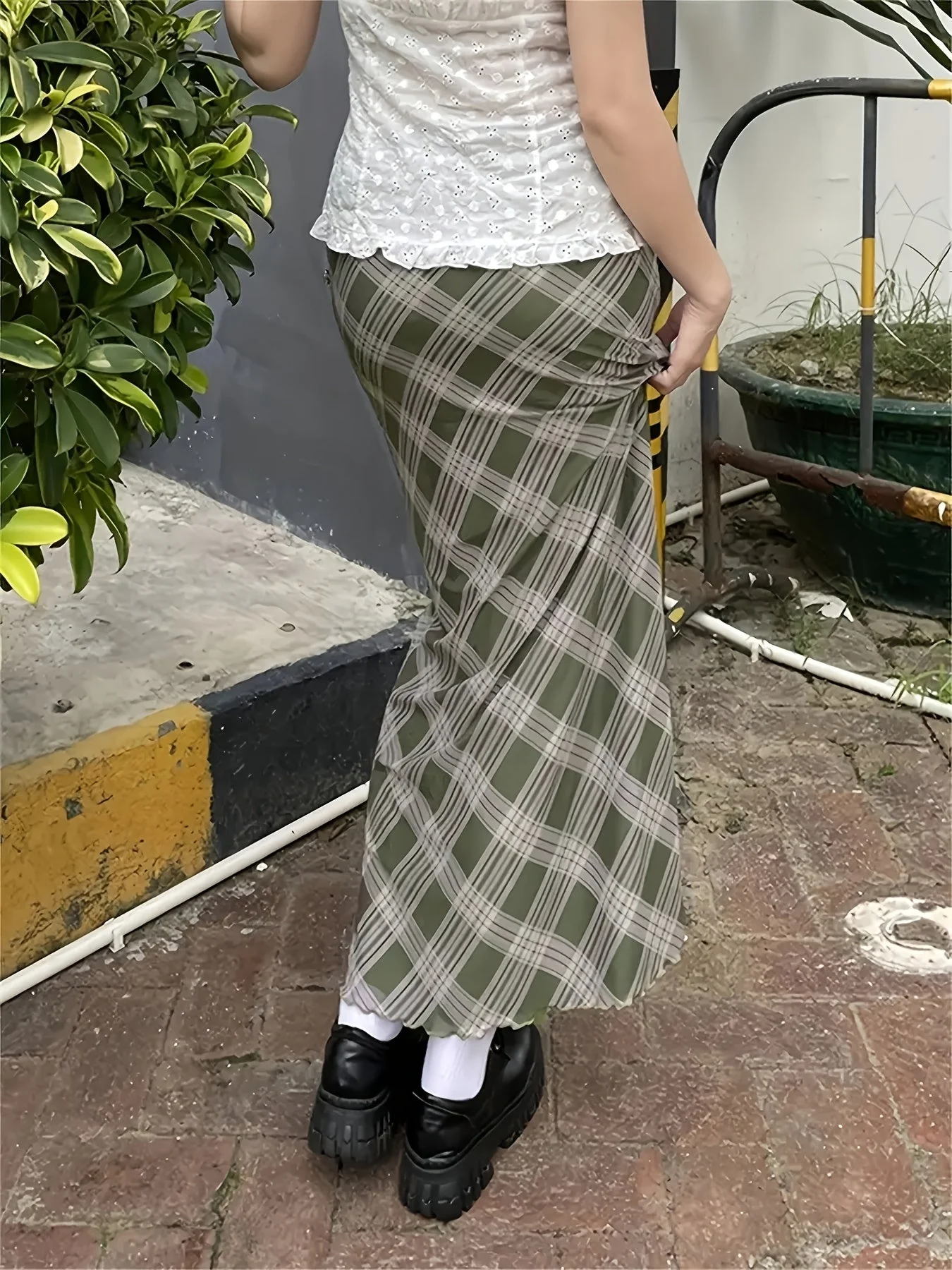 Jupe longue à carreaux géométriques style élégant pour femme - Image 7