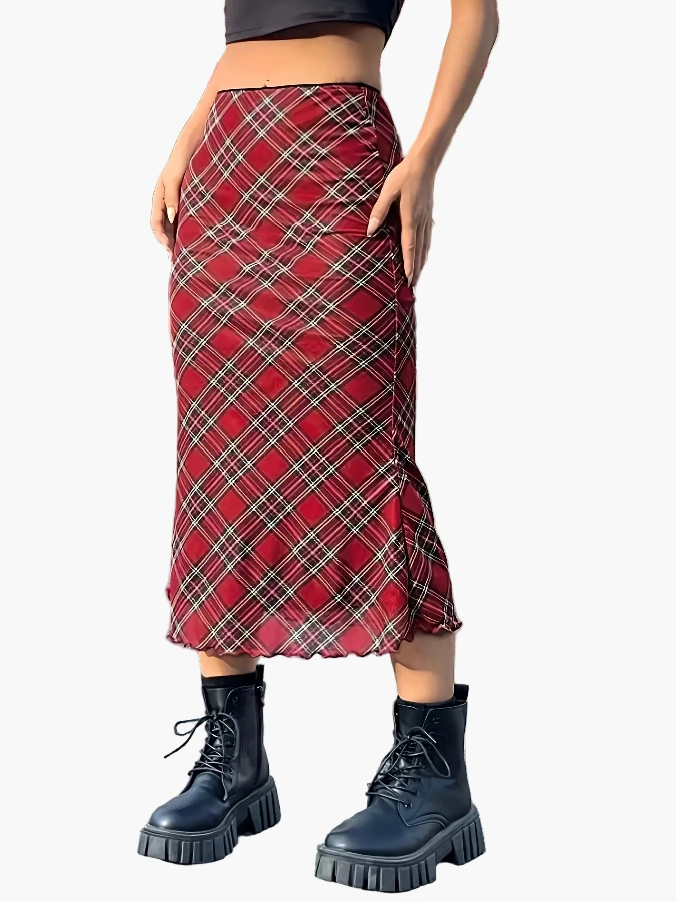 Jupe longue à carreaux géométriques style élégant pour femme - Image 8