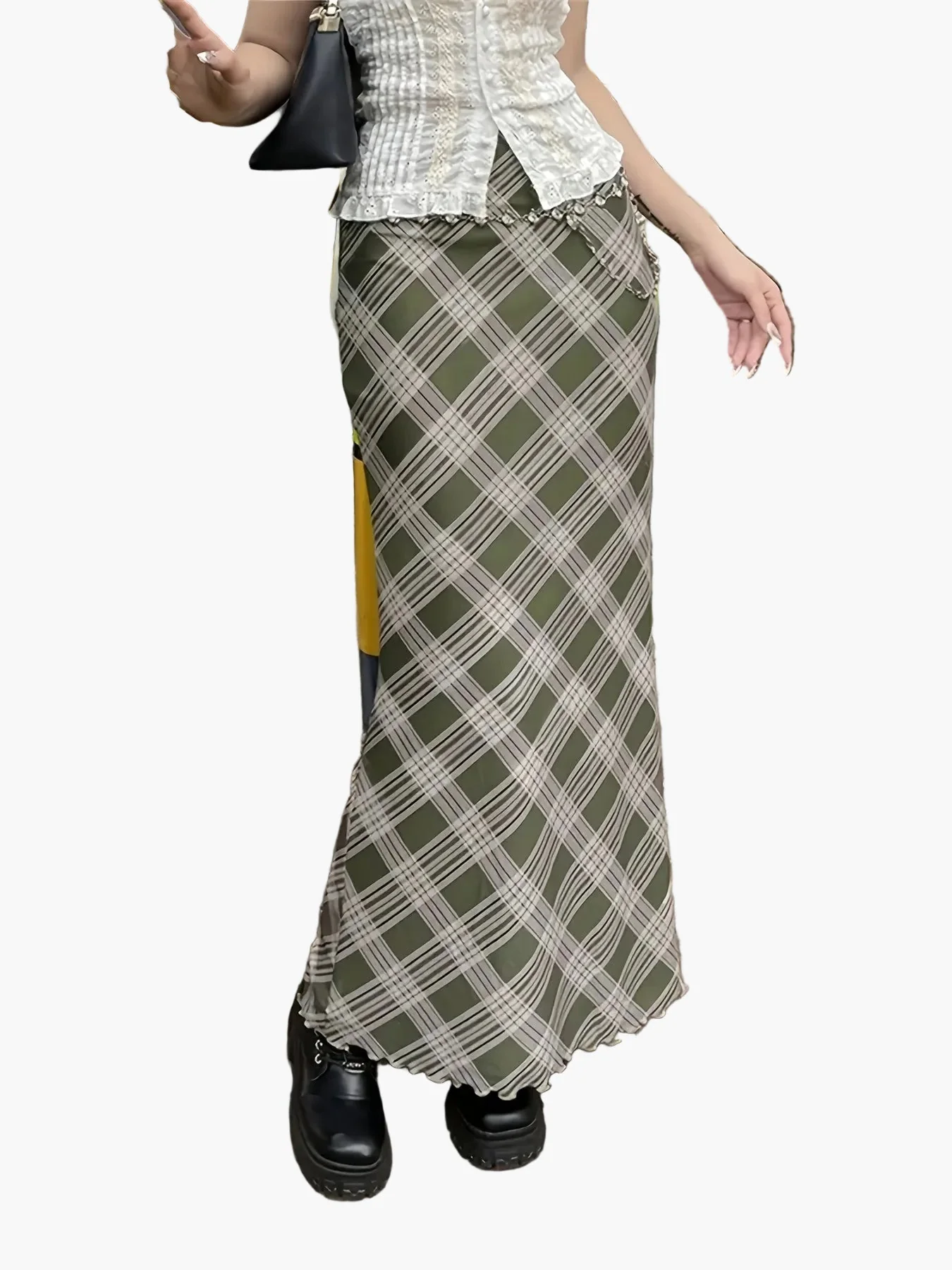 Jupe longue à carreaux géométriques style élégant pour femme - Image 9