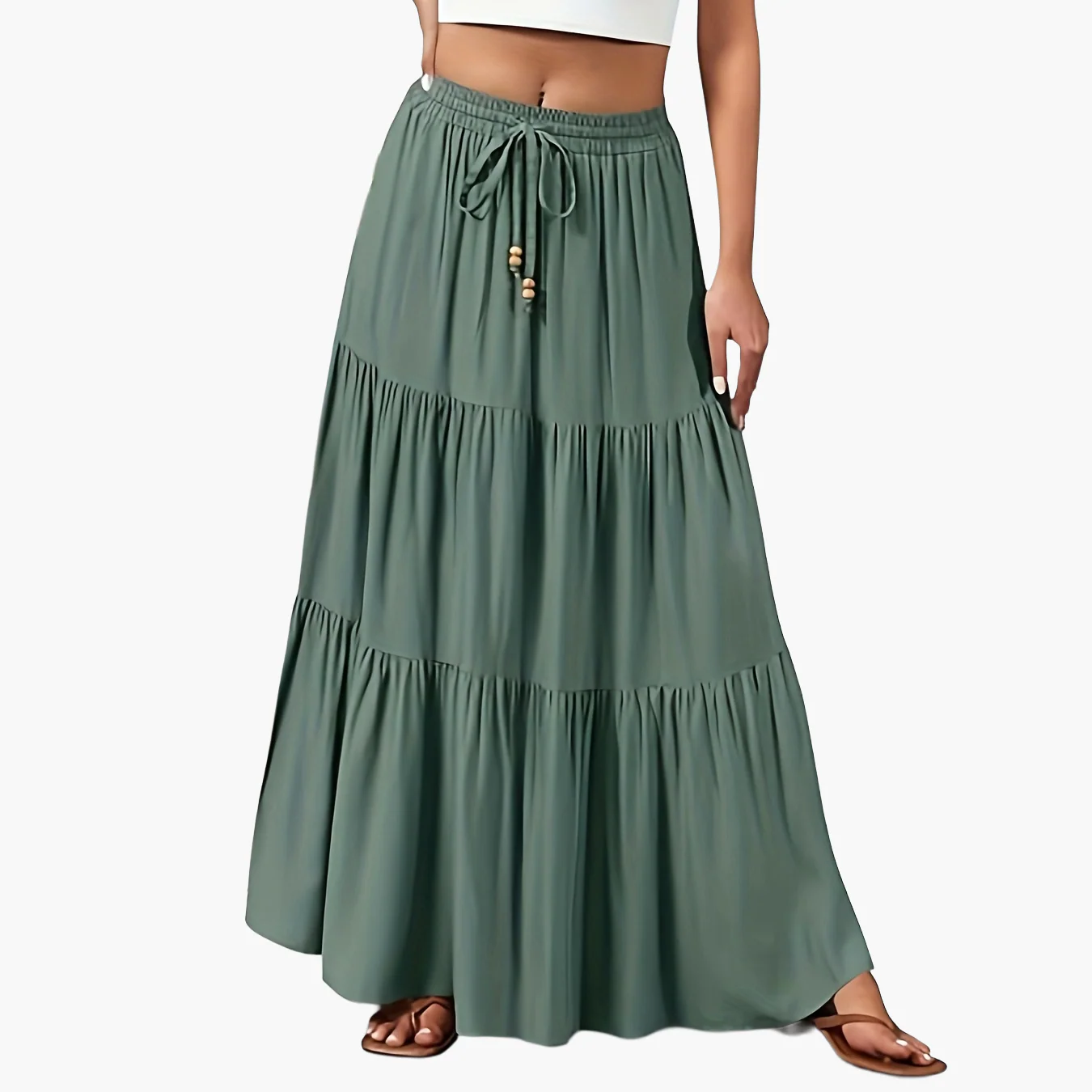 Jupe longue décontractée à volants pour femme, taille élastique, idéale été et plage - Image 12