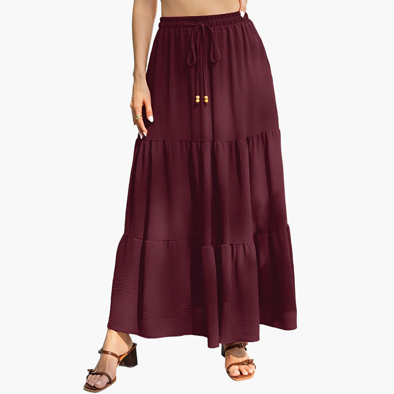 Jupe longue décontractée à volants pour femme, taille élastique, idéale été et plage - Image 13