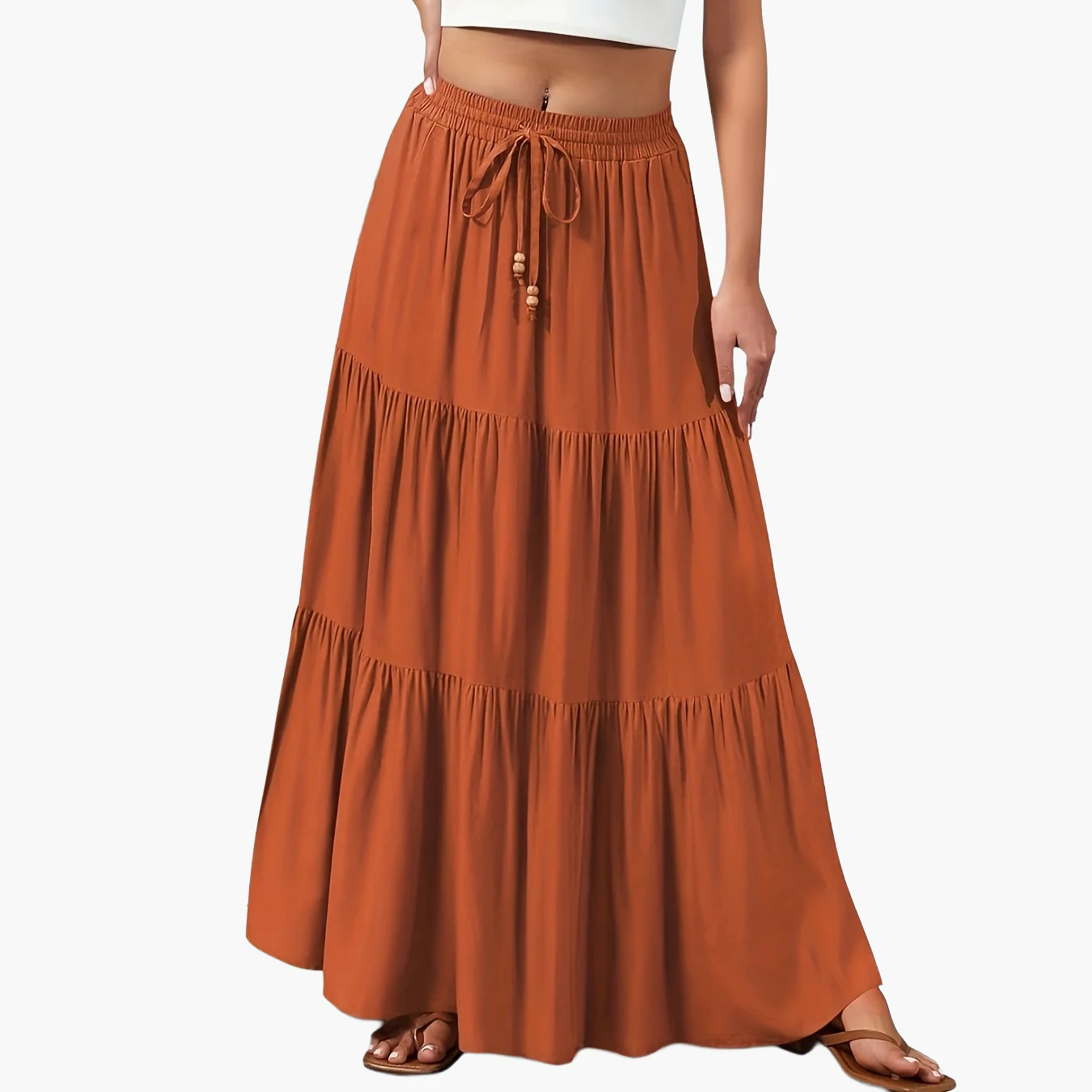 Jupe longue décontractée à volants pour femme, taille élastique, idéale été et plage - Image 15
