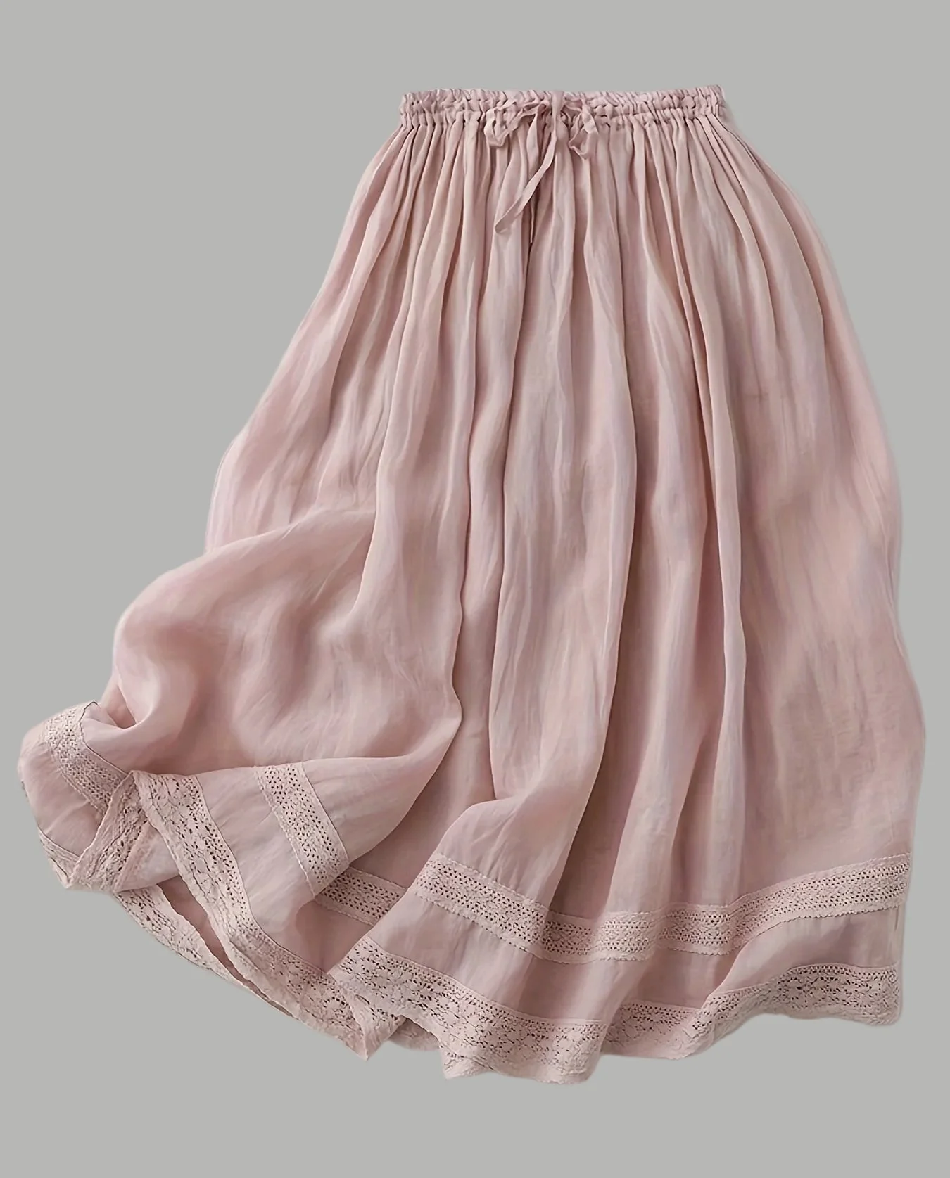 Jupe longue femme style bohème avec dentelle, élégante et fluide pour l'été - Image 2