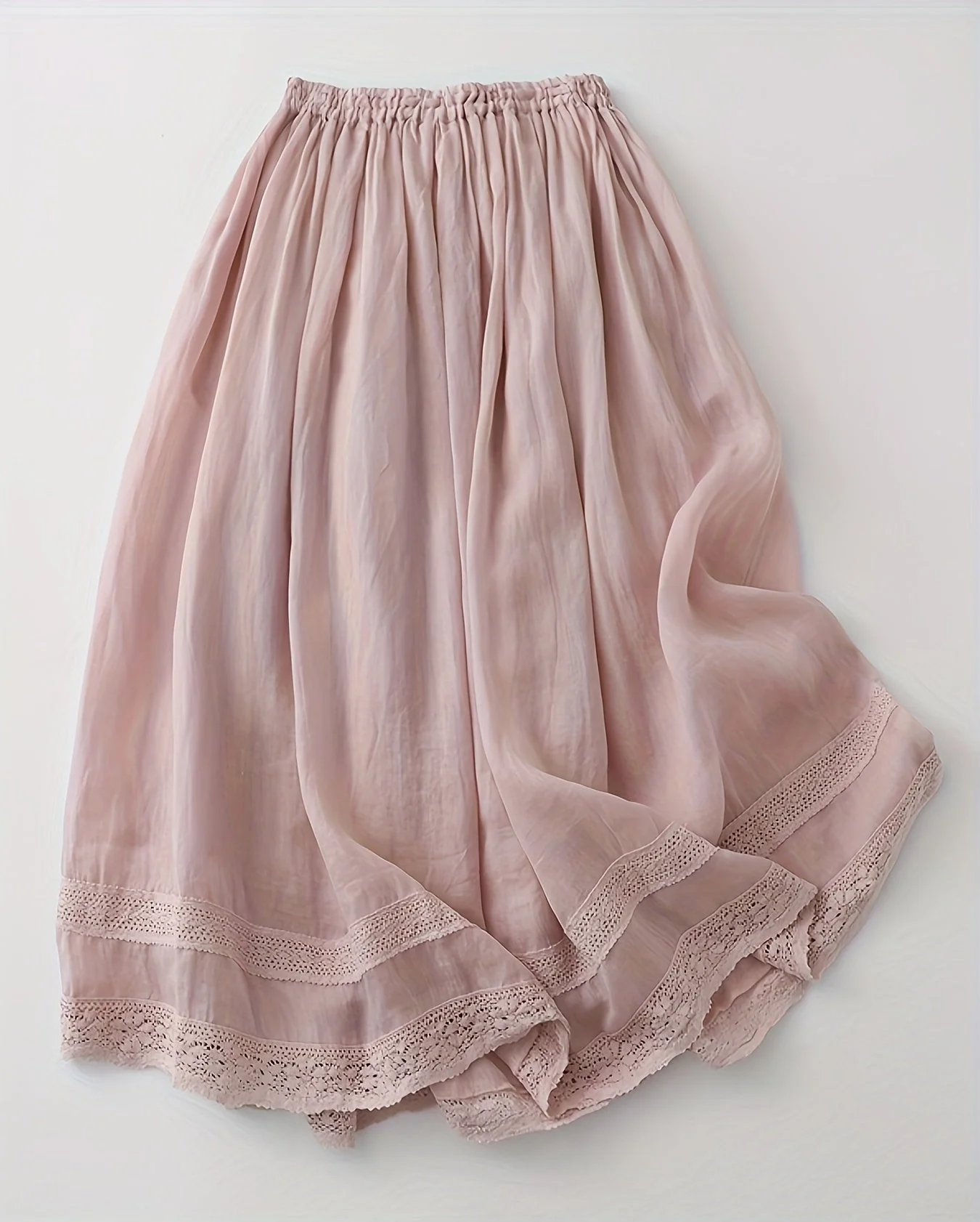 Jupe longue femme style bohème avec dentelle, élégante et fluide pour l'été - Image 3