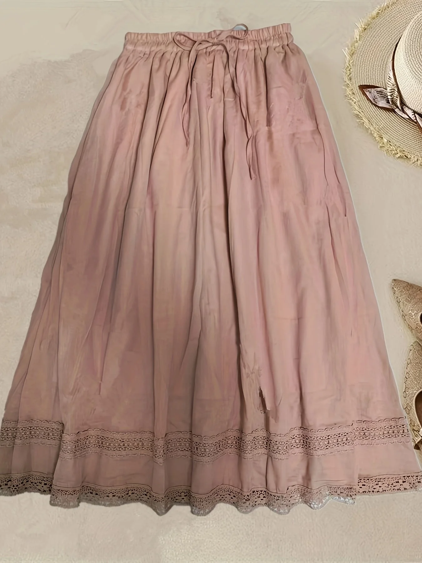 Jupe longue femme style bohème avec dentelle, élégante et fluide pour l'été - Image 7