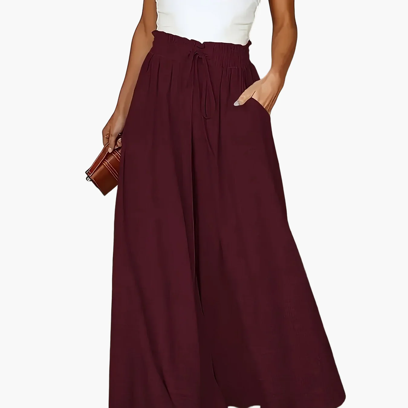 Jupe longue large taille haute avec poches pour femme – Style décontracté chic printemps/été - Image 12