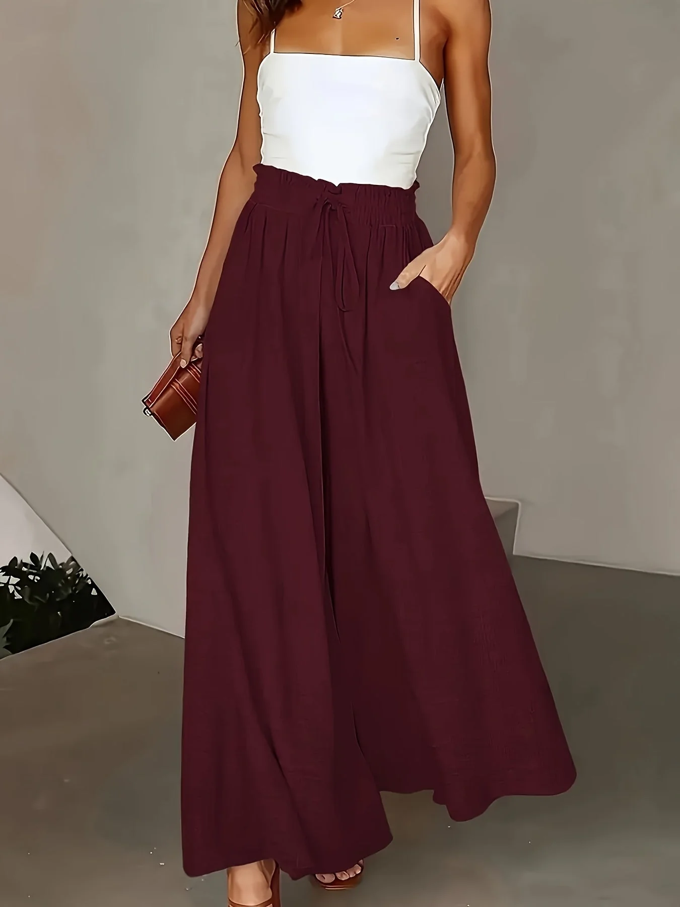 Jupe longue large taille haute avec poches pour femme – Style décontracté chic printemps/été - Image 3
