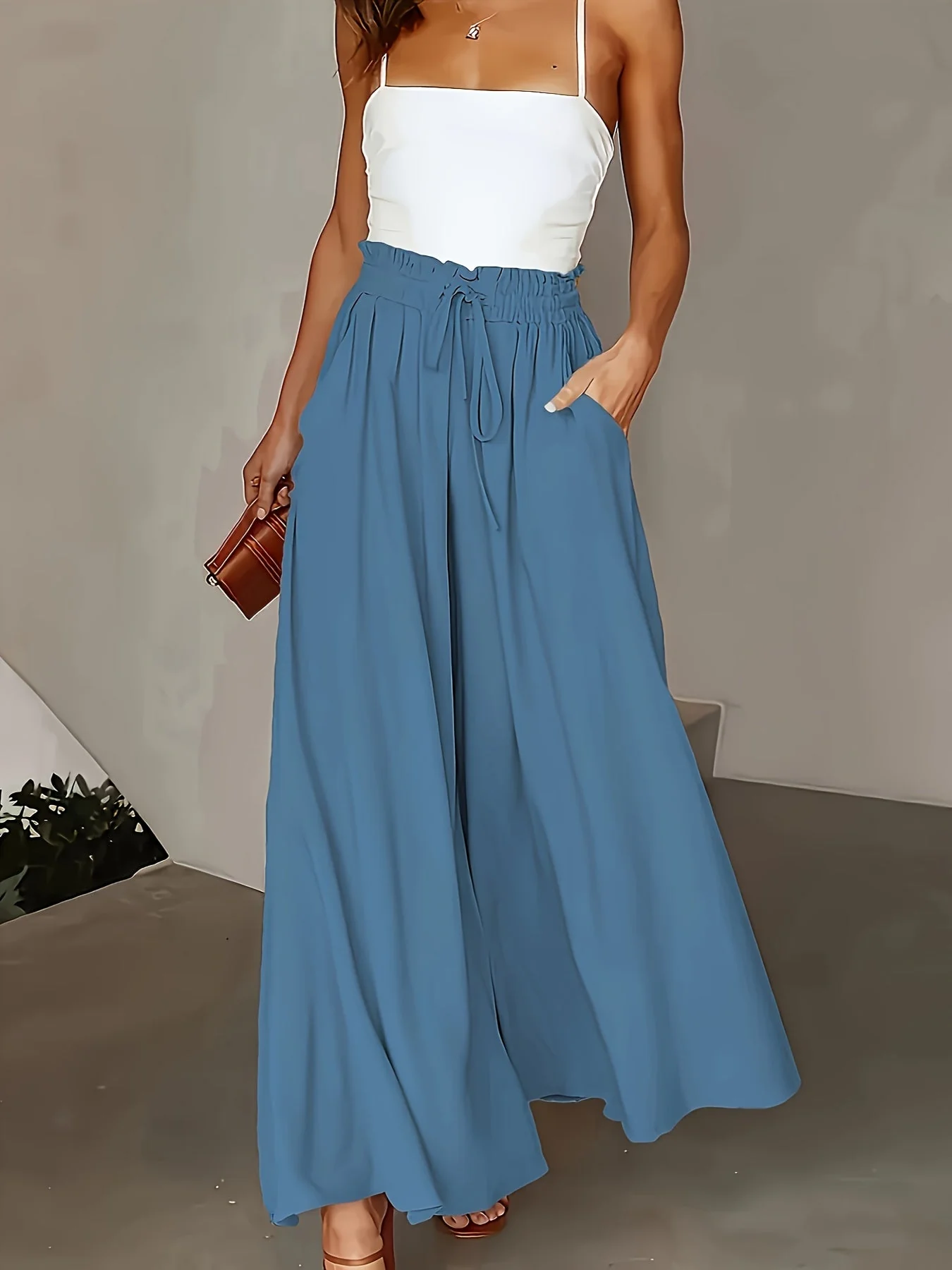 Jupe longue large taille haute avec poches pour femme – Style décontracté chic printemps/été - Image 5