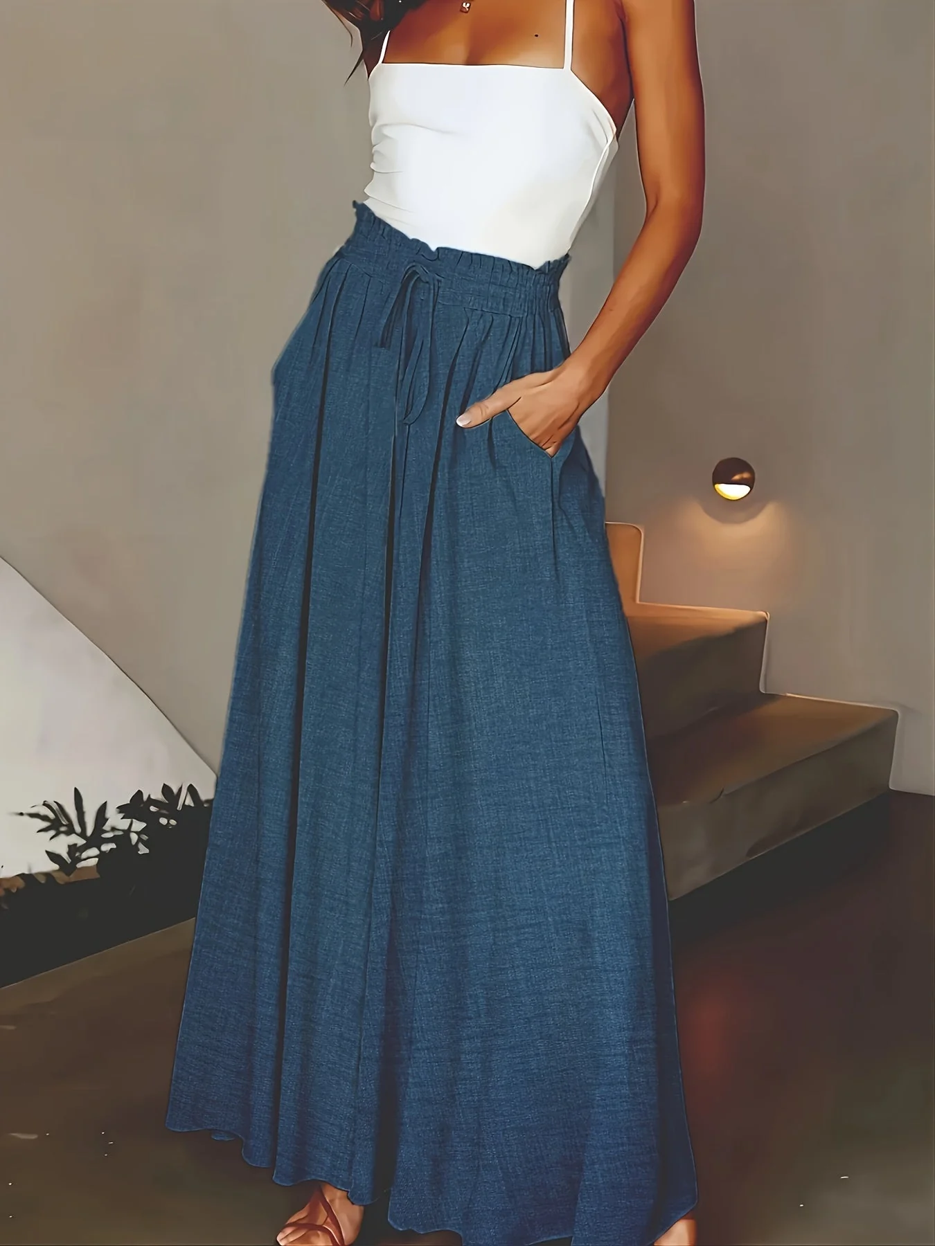 Jupe longue large taille haute avec poches pour femme – Style décontracté chic printemps/été - Image 6