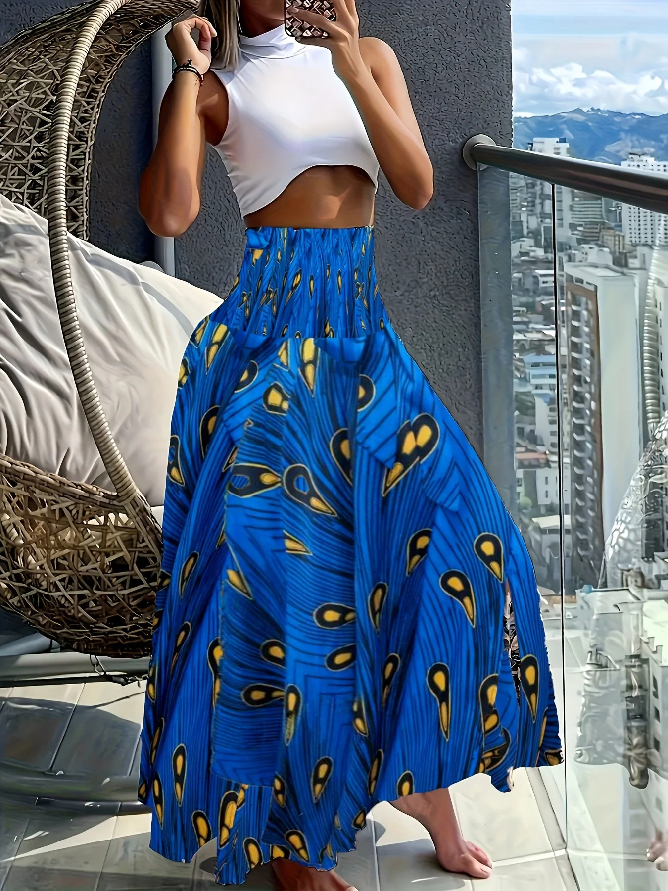 Jupe longue taille haute bohème femme à motifs tropicaux pour l'été - Image 6