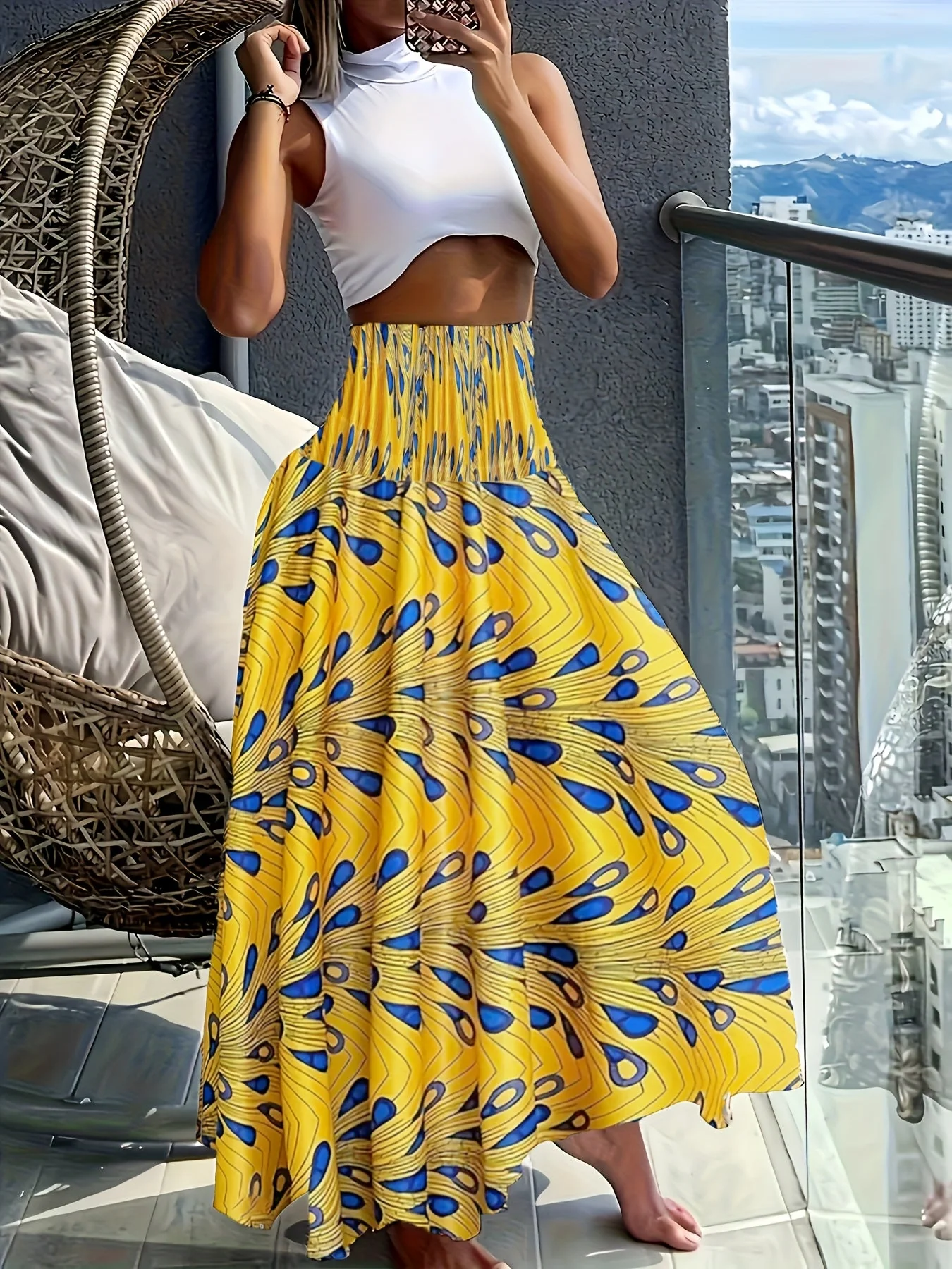 Jupe longue taille haute bohème femme à motifs tropicaux pour l'été - Image 9