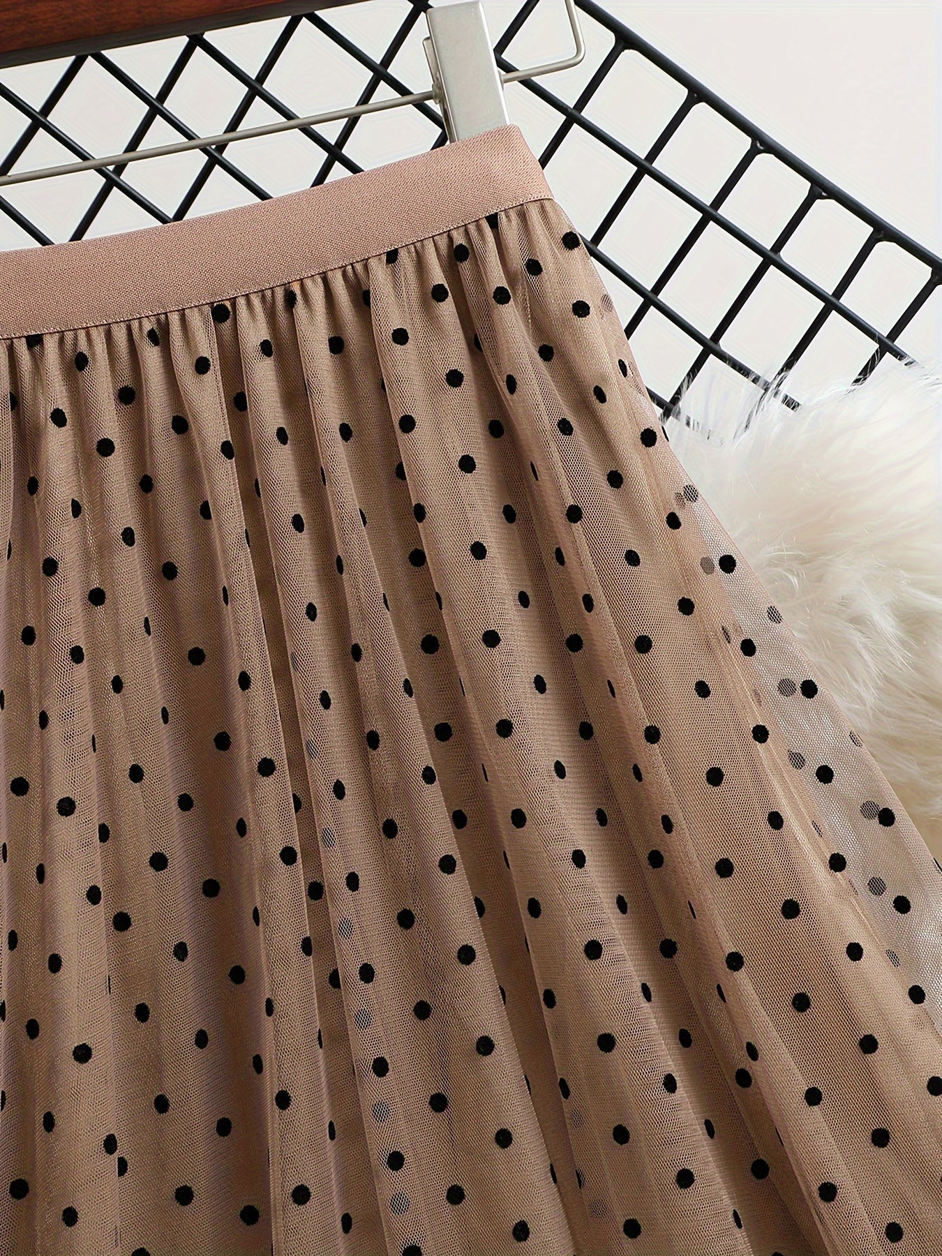 Jupe midi élégante à pois pour femme, style évasé chic, idéale pour le printemps et l'été - Image 5