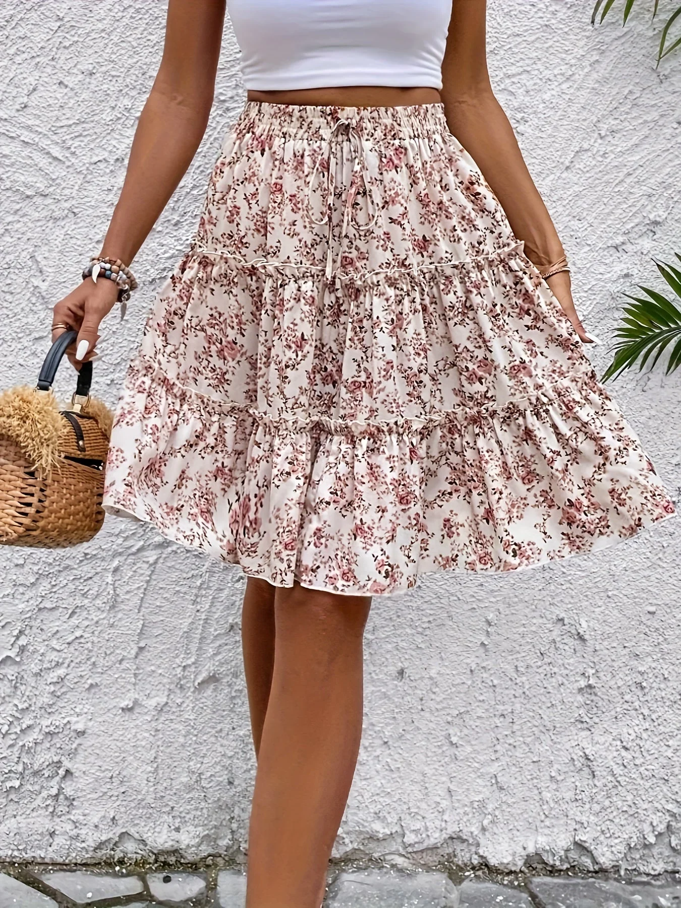 Jupe Midi Femme Élégante à Imprimé Fleuri Bohème – Look Estival Décontracté - Image 3