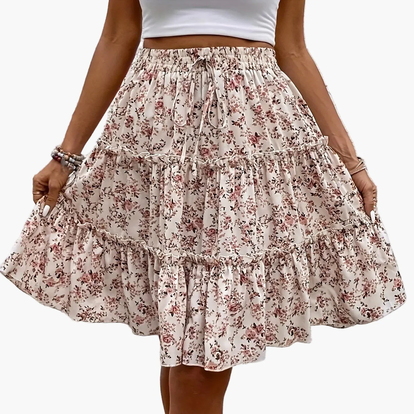 Jupe Midi Femme Élégante à Imprimé Fleuri Bohème – Look Estival Décontracté - Image 4