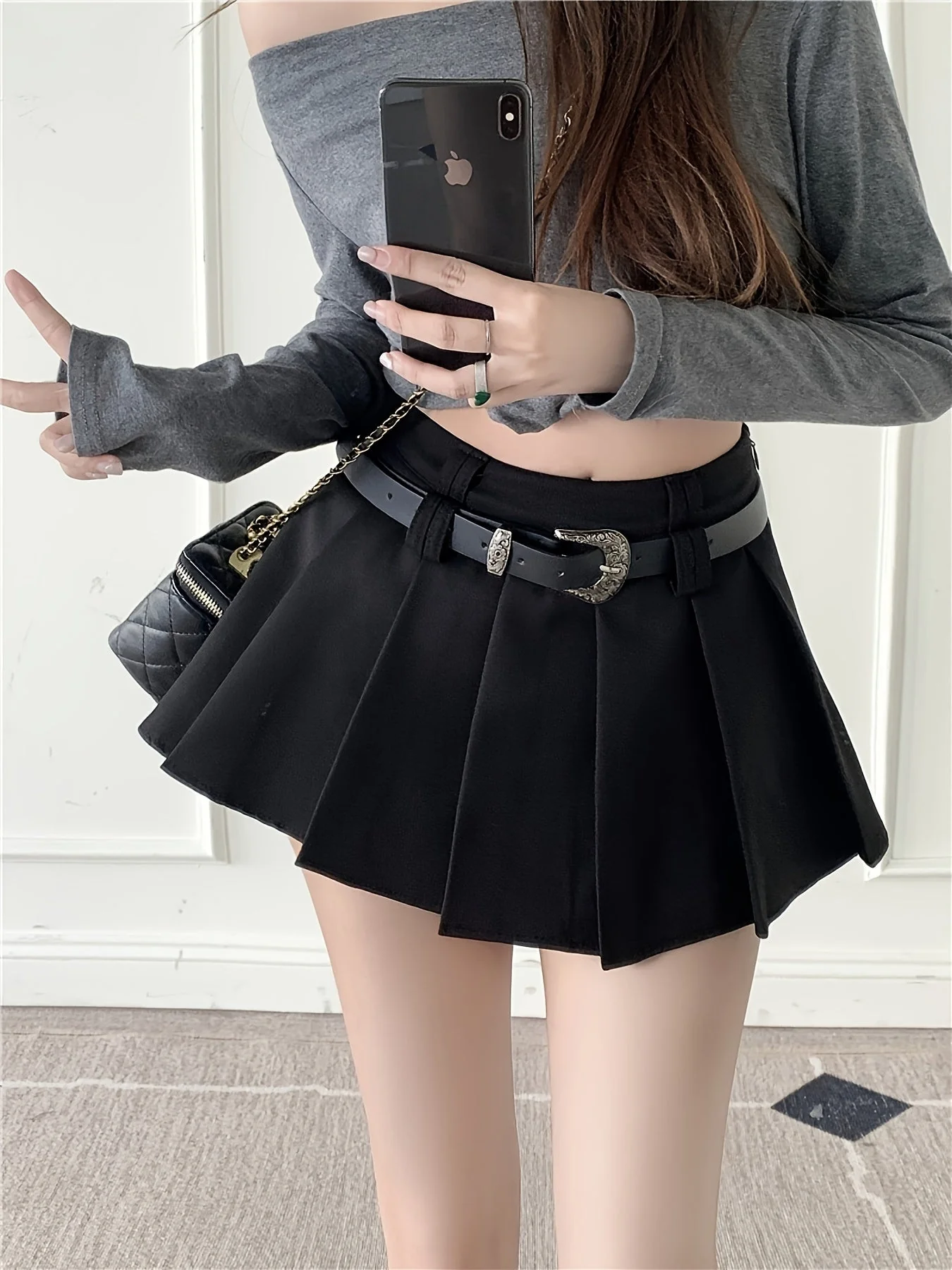 Jupe plissée taille haute style sexy pour femme, avec ceinture, idéale pour un look moderne - Image 10