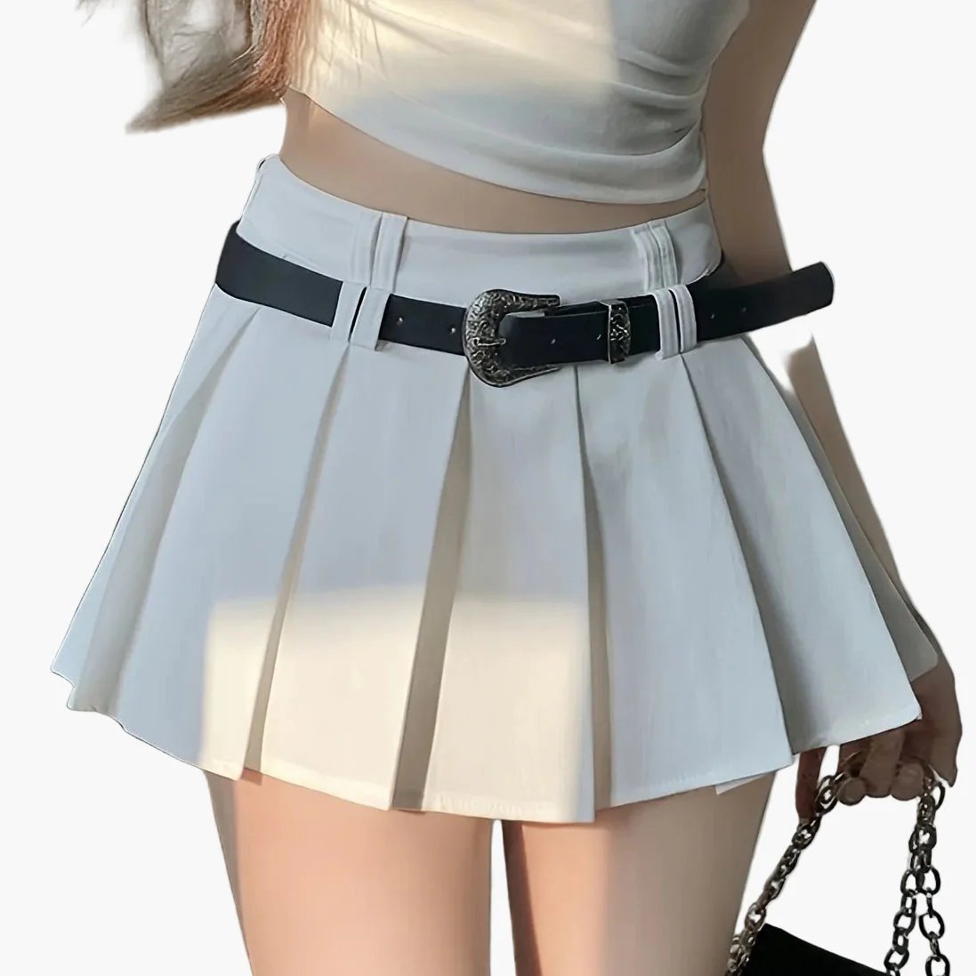 Jupe plissée taille haute style sexy pour femme, avec ceinture, idéale pour un look moderne - Image 12
