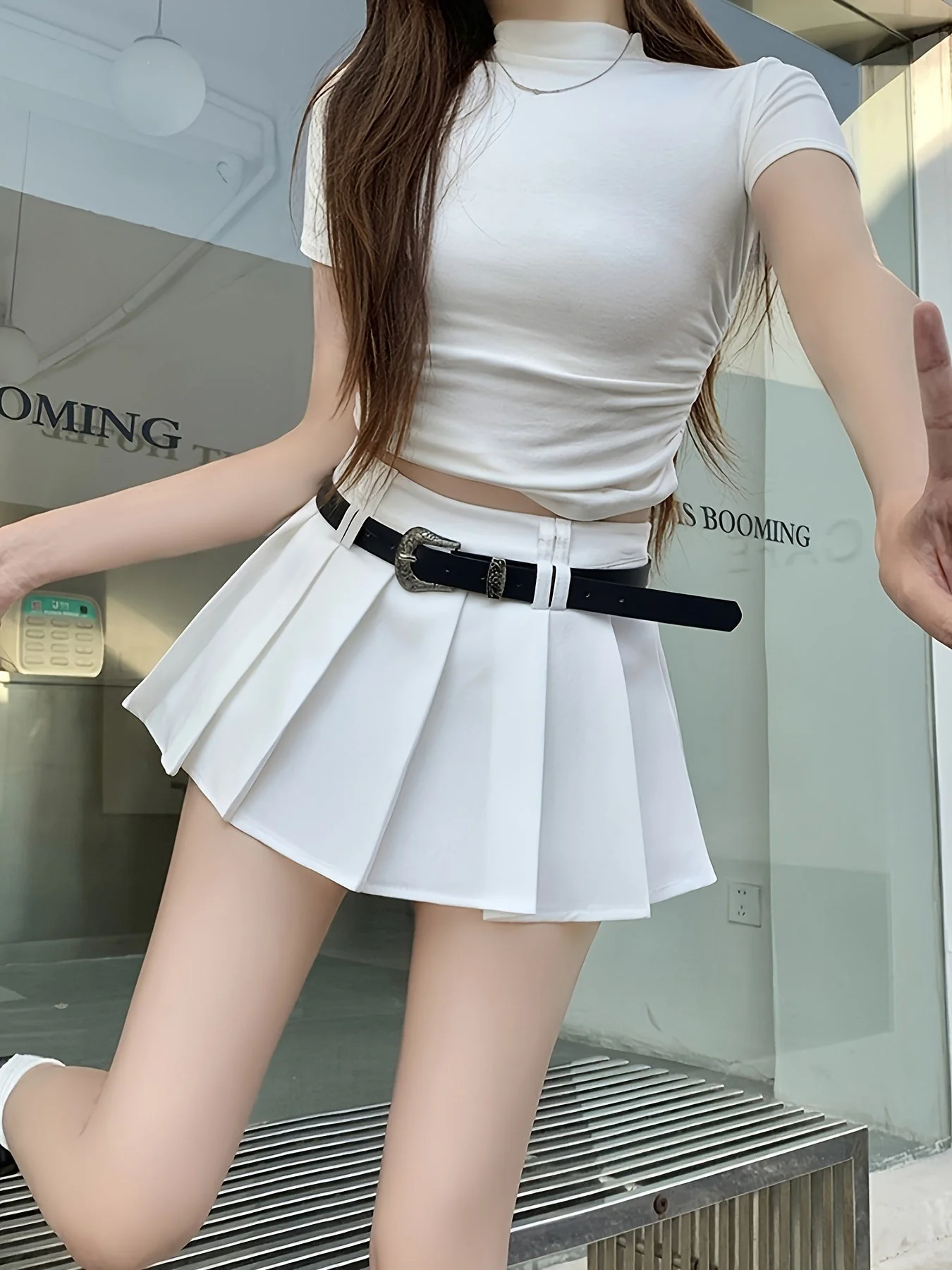 Jupe plissée taille haute style sexy pour femme, avec ceinture, idéale pour un look moderne - Image 8