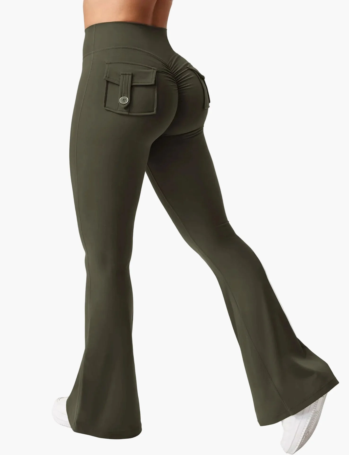 Legging cargo de fitness femme coupe évasée push-up taille haute pour sport et loisirs - Image 10