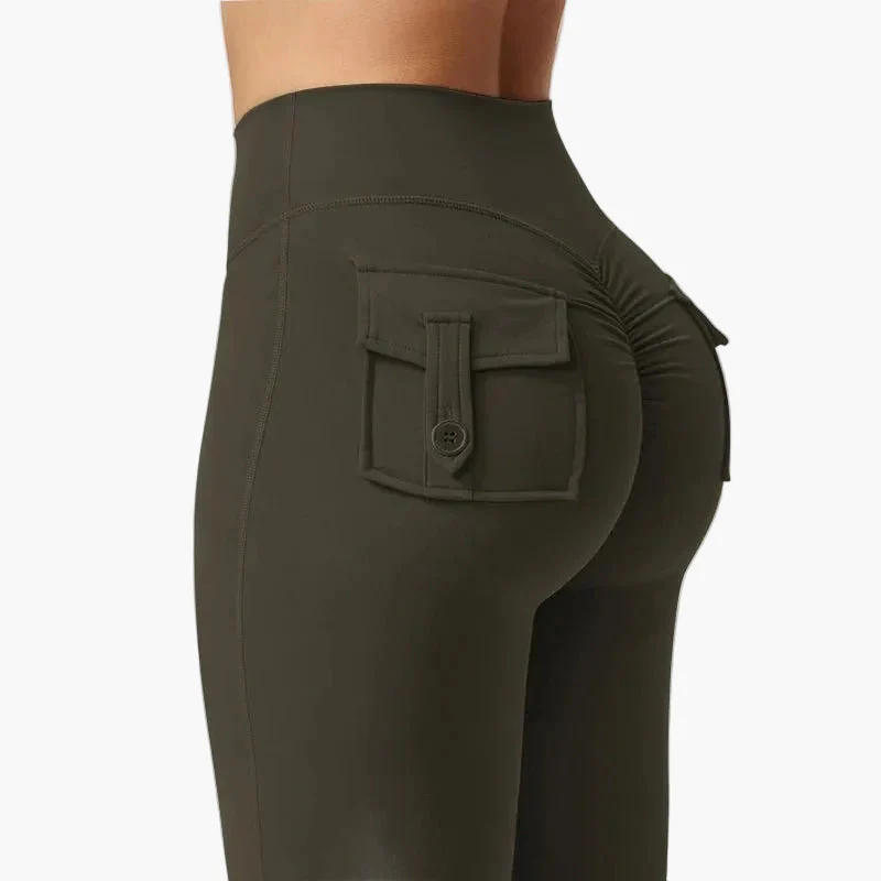 Legging cargo de fitness femme coupe évasée push-up taille haute pour sport et loisirs - Image 11