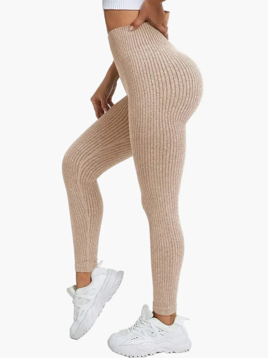 Legging Femme Taille Haute Sans Couture Style Côtelé Pour Fitness et Quotidien - Image 12