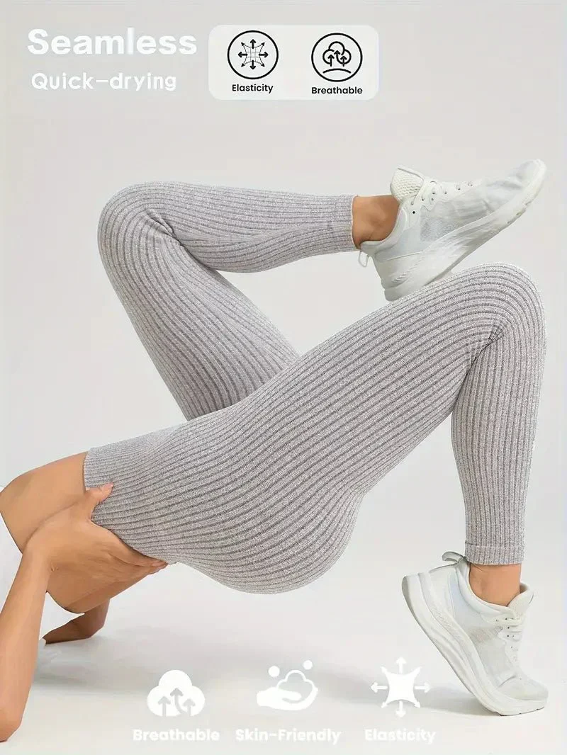 Legging Femme Taille Haute Sans Couture Style Côtelé Pour Fitness et Quotidien - Image 15