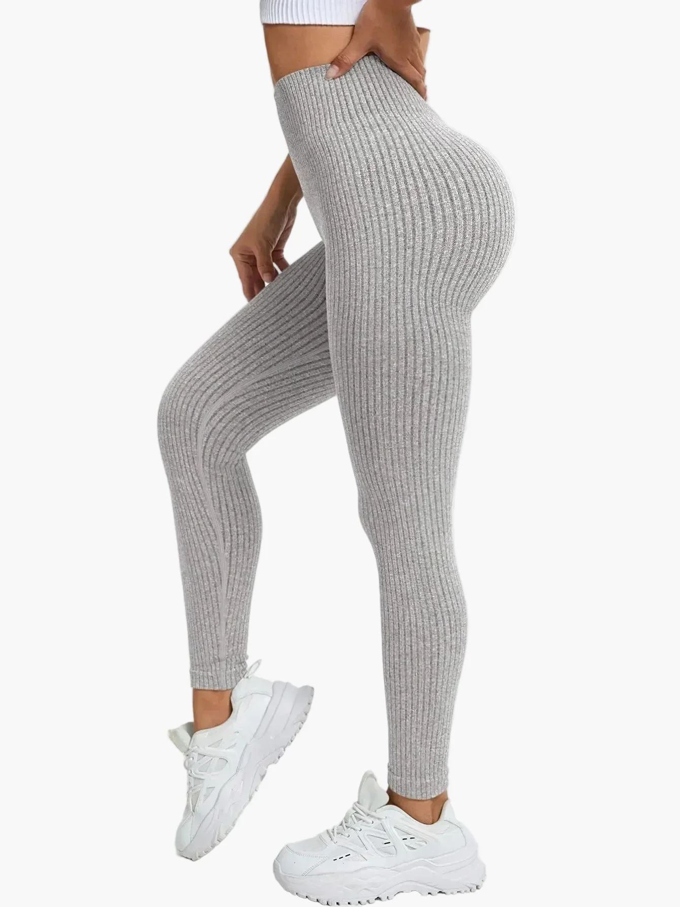 Legging Femme Taille Haute Sans Couture Style Côtelé Pour Fitness et Quotidien - Image 17