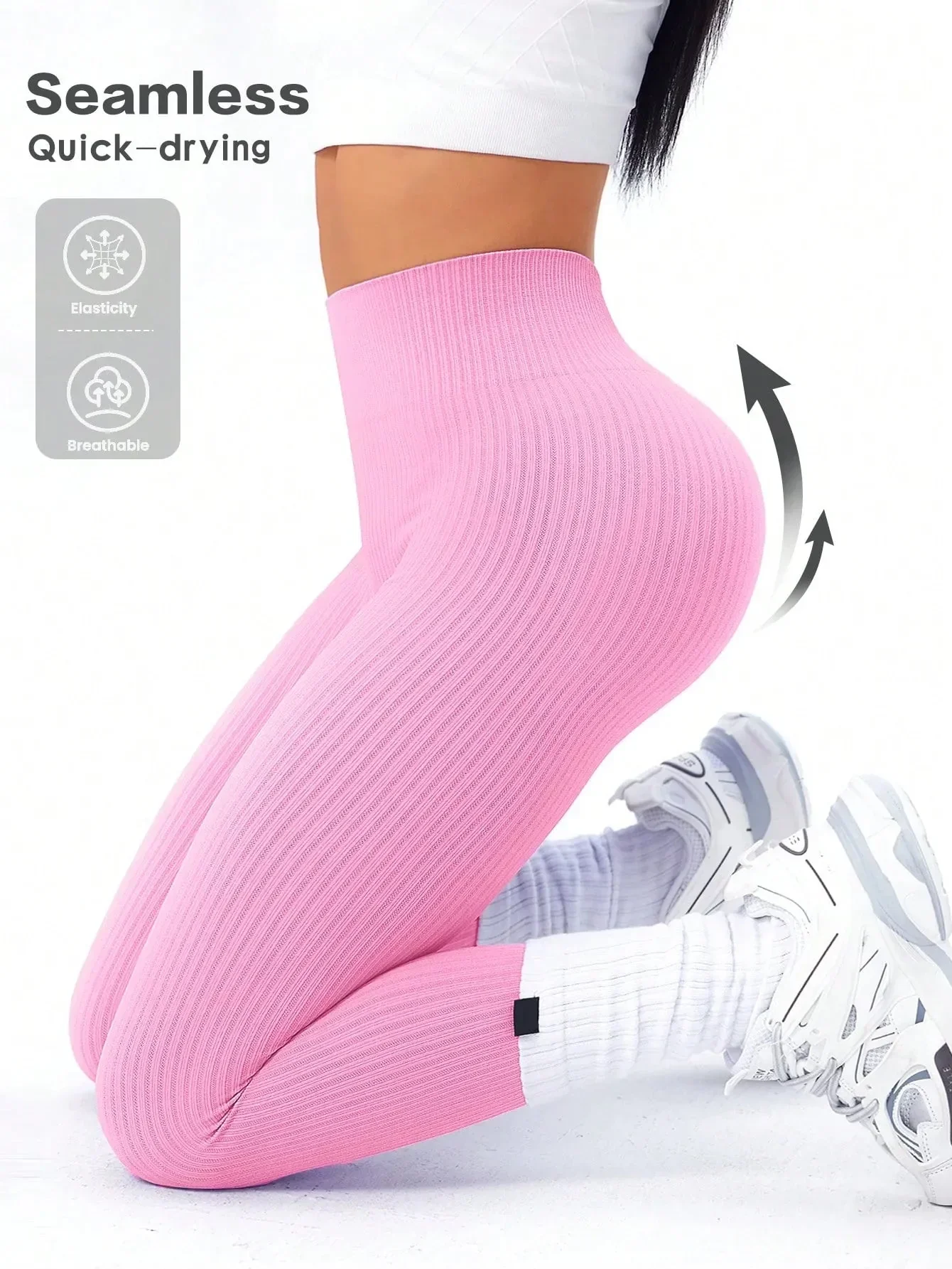 Legging Femme Taille Haute Sans Couture Style Côtelé Pour Fitness et Quotidien - Image 20