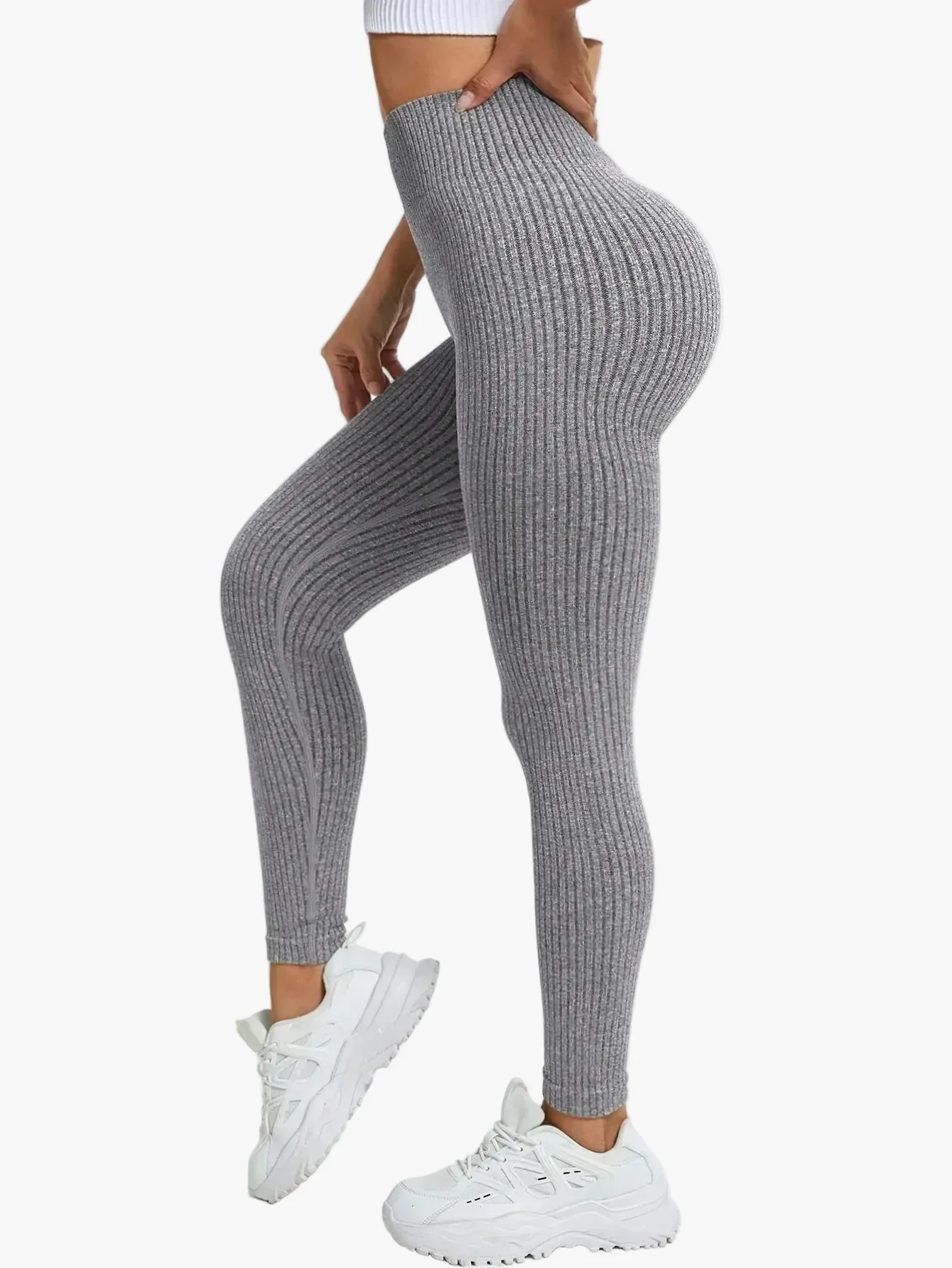 Legging Femme Taille Haute Sans Couture Style Côtelé Pour Fitness et Quotidien - Image 25