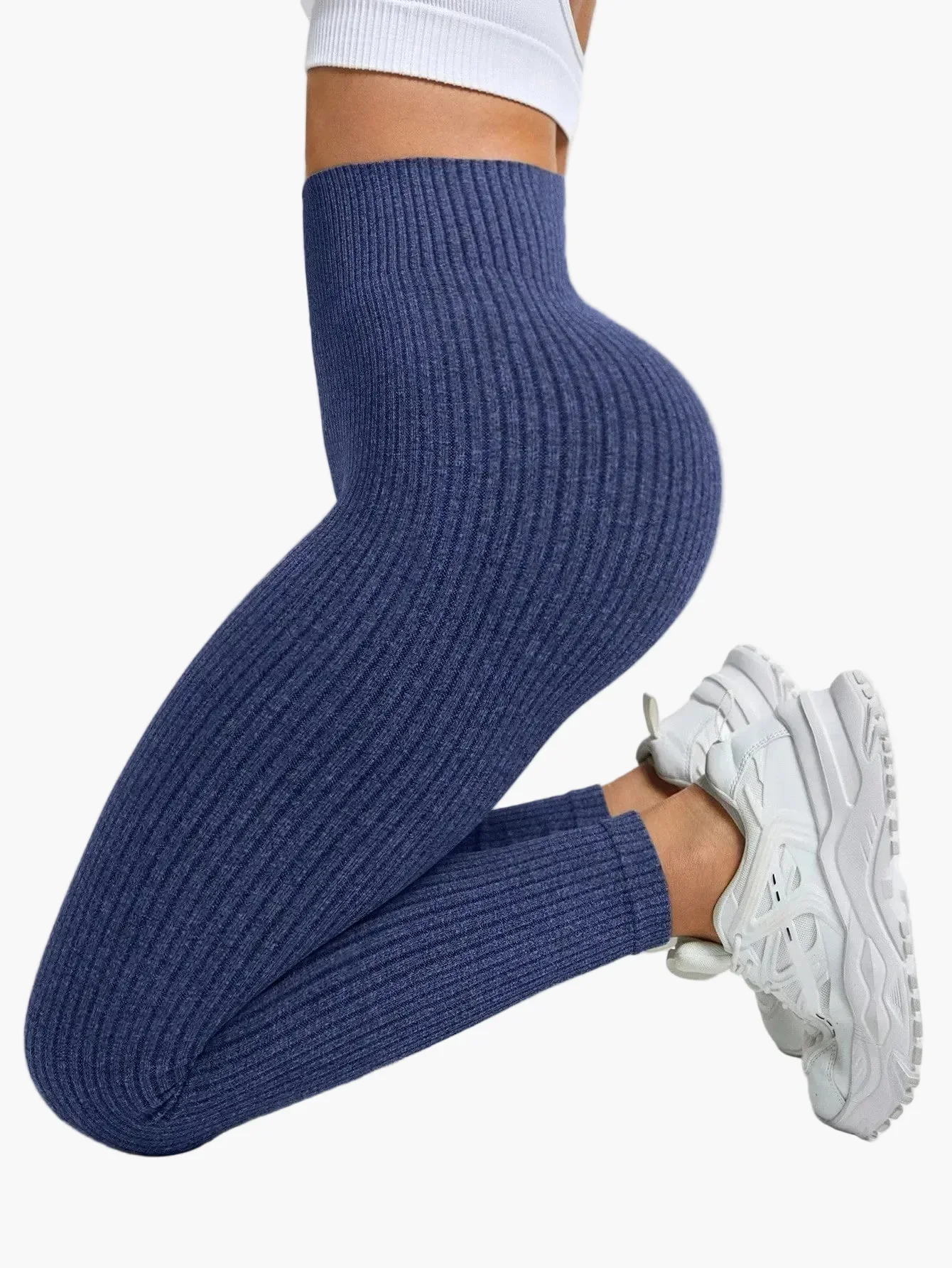 Legging Femme Taille Haute Sans Couture Style Côtelé Pour Fitness et Quotidien - Image 29
