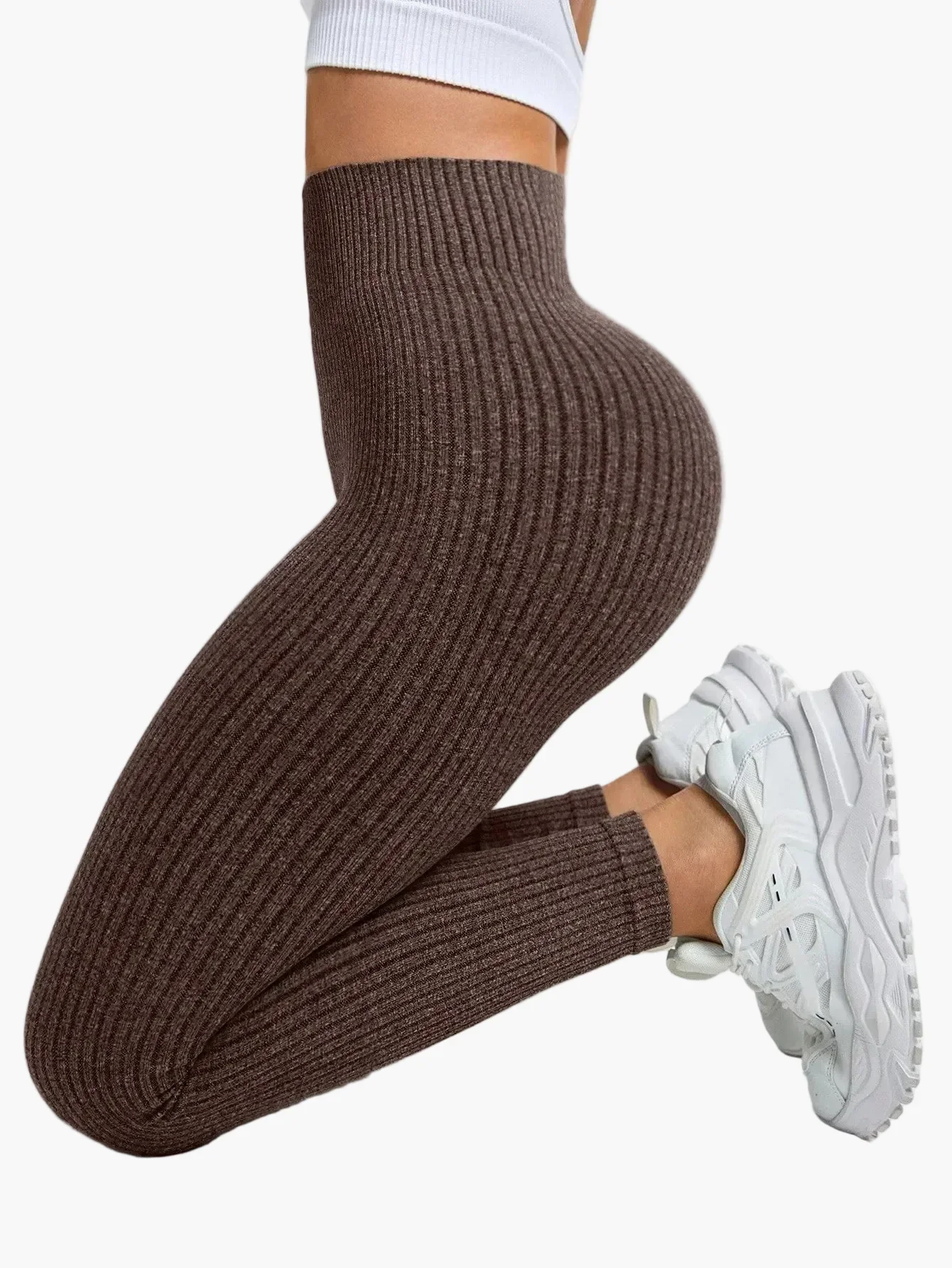 Legging Femme Taille Haute Sans Couture Style Côtelé Pour Fitness et Quotidien - Image 3