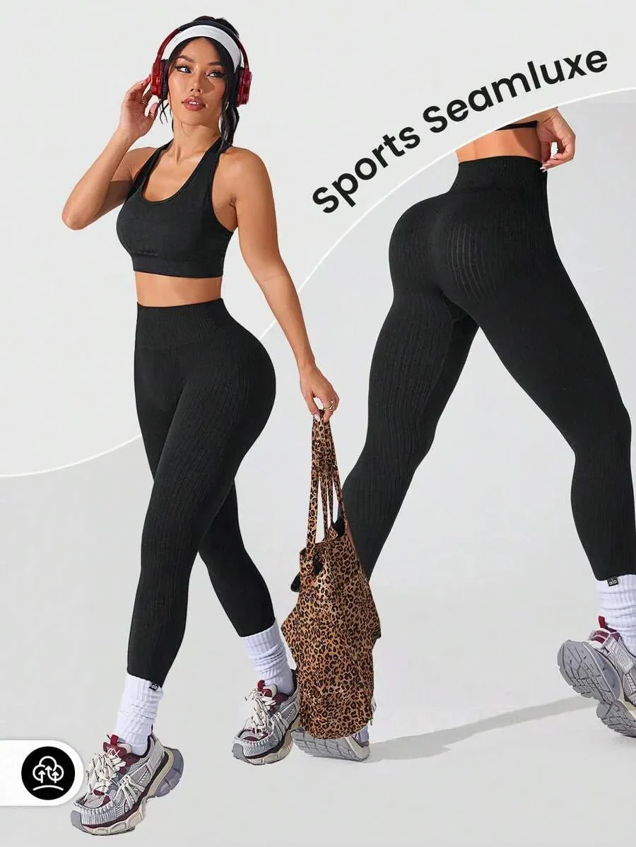 Legging Femme Taille Haute Sans Couture Style Côtelé Pour Fitness et Quotidien - Image 34