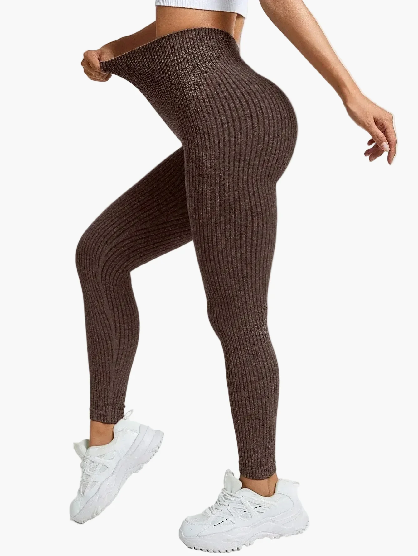 Legging Femme Taille Haute Sans Couture Style Côtelé Pour Fitness et Quotidien - Image 6