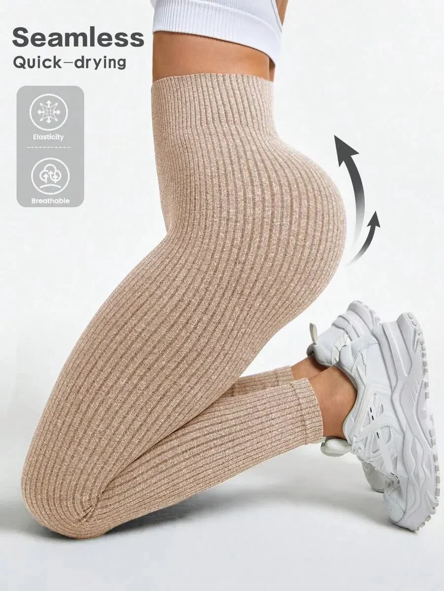 Legging Femme Taille Haute Sans Couture Style Côtelé Pour Fitness et Quotidien - Image 9