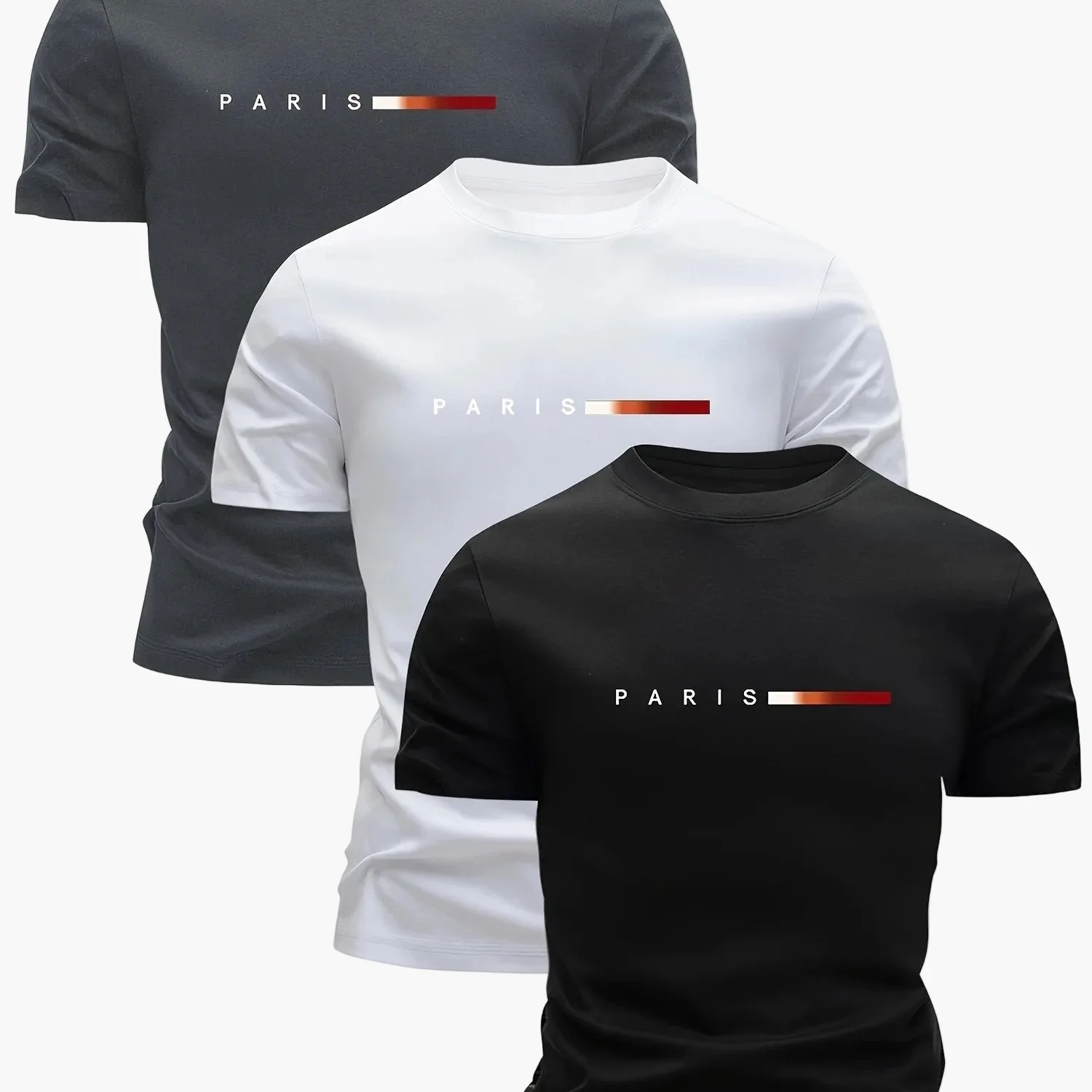 Lot de 3 T-shirts Homme Style Moderne "PARIS" – Idéal Pour le Quotidien et le Sport - Image 11