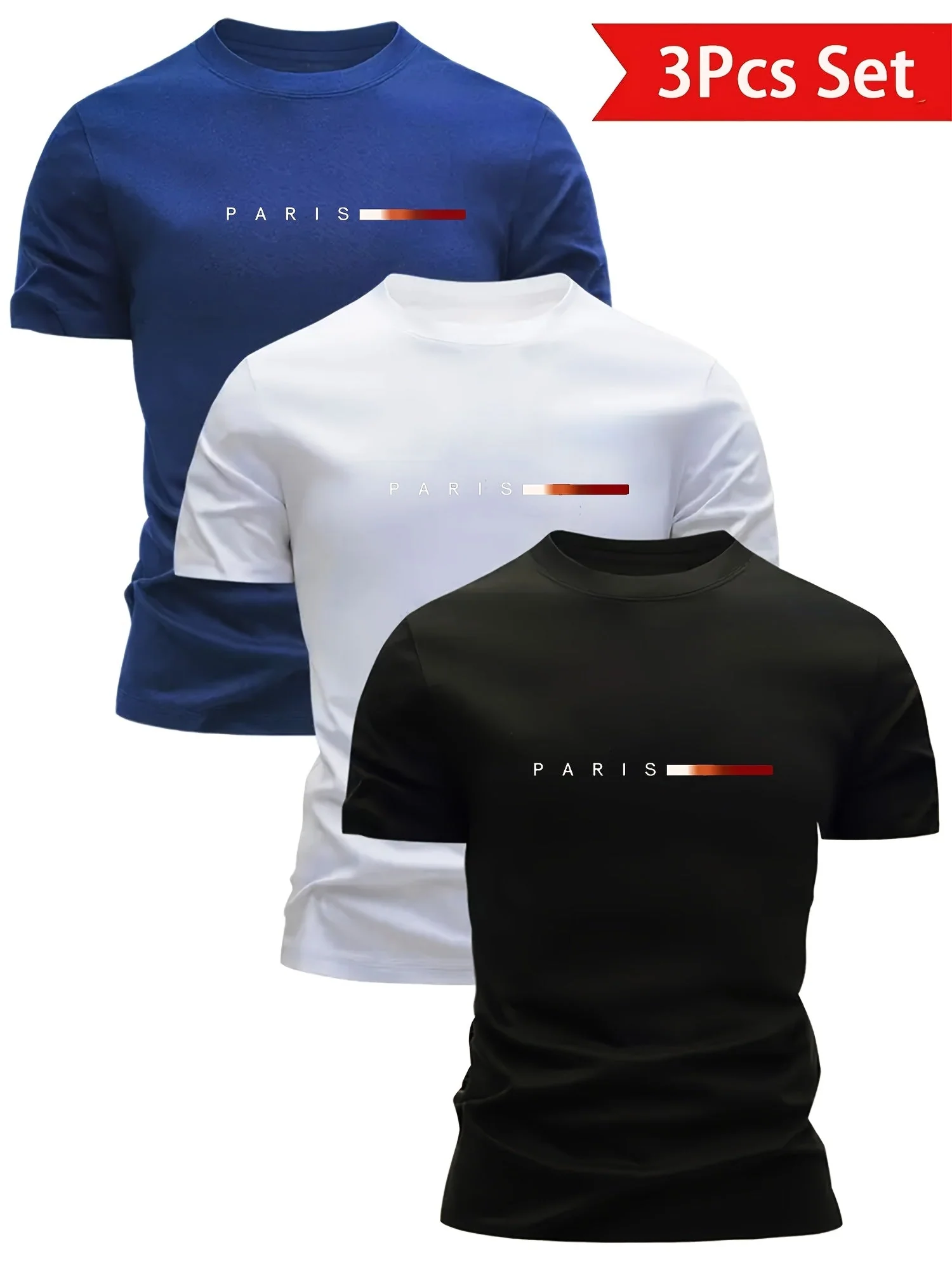 Lot de 3 T-shirts Homme Style Moderne "PARIS" – Idéal Pour le Quotidien et le Sport - Image 2