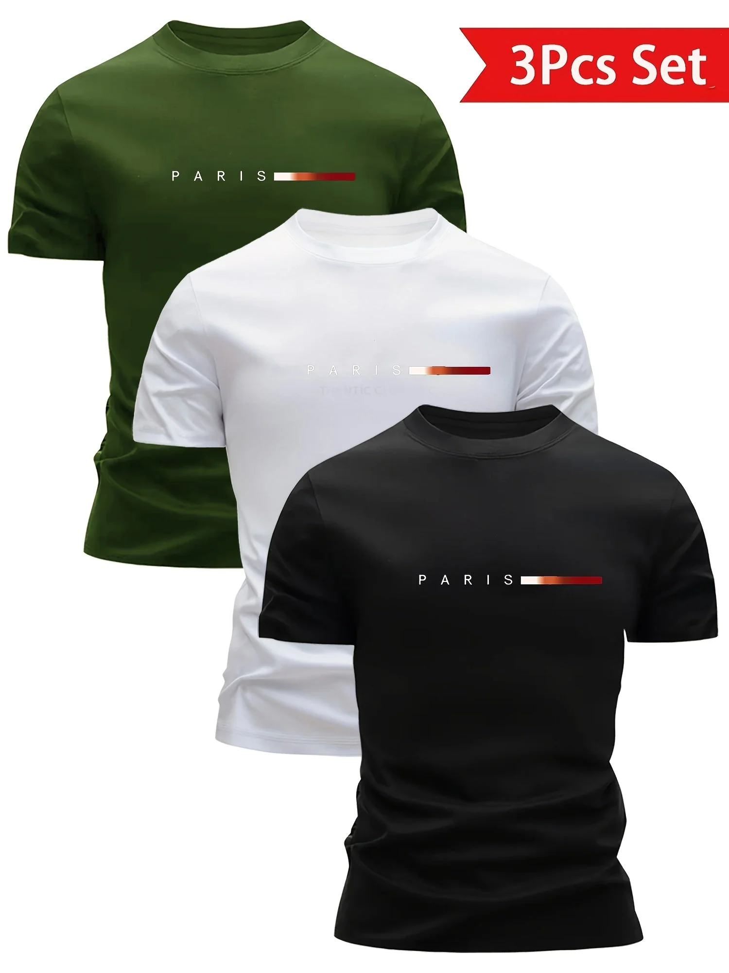 Lot de 3 T-shirts Homme Style Moderne "PARIS" – Idéal Pour le Quotidien et le Sport - Image 3