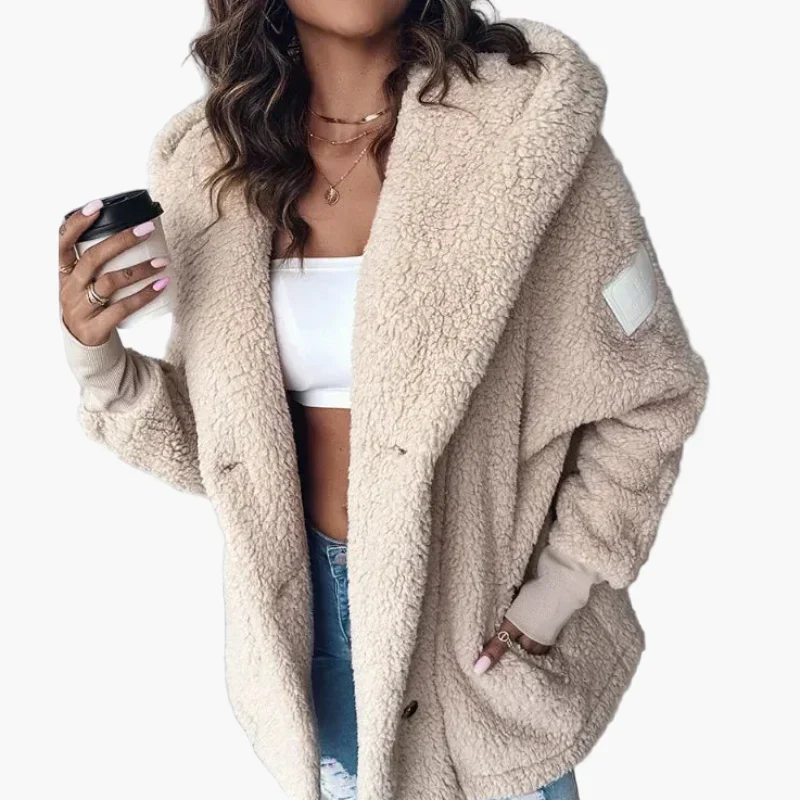 Manteau à capuche style peluche pour femme, tendance décontractée et élégante - Image 3