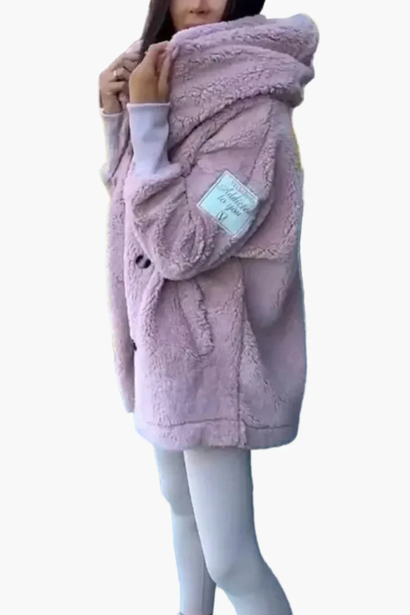 Manteau à capuche style peluche pour femme, tendance décontractée et élégante - Image 5