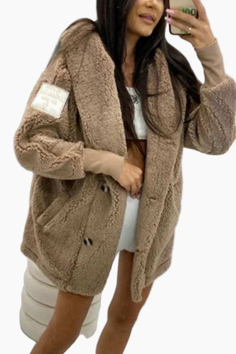 Manteau à capuche style peluche pour femme, tendance décontractée et élégante - Image 6