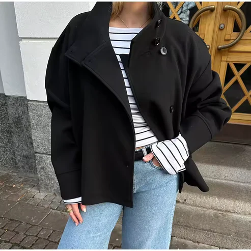 Manteau court à double boutonnage style élégant pour femme - Veste moderne mi-saison - Image 2