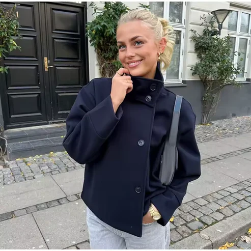 Manteau court à double boutonnage style élégant pour femme - Veste moderne mi-saison - Image 3