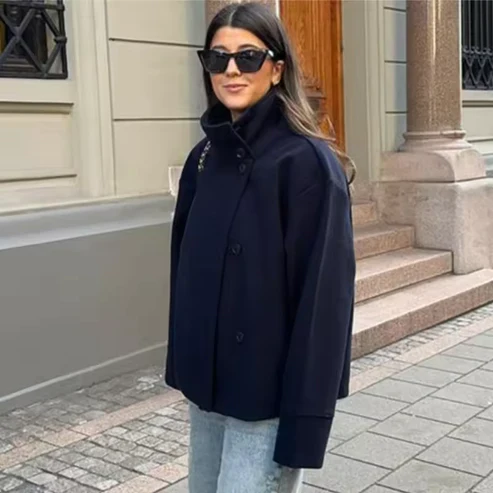 Manteau court à double boutonnage style élégant pour femme - Veste moderne mi-saison - Image 4