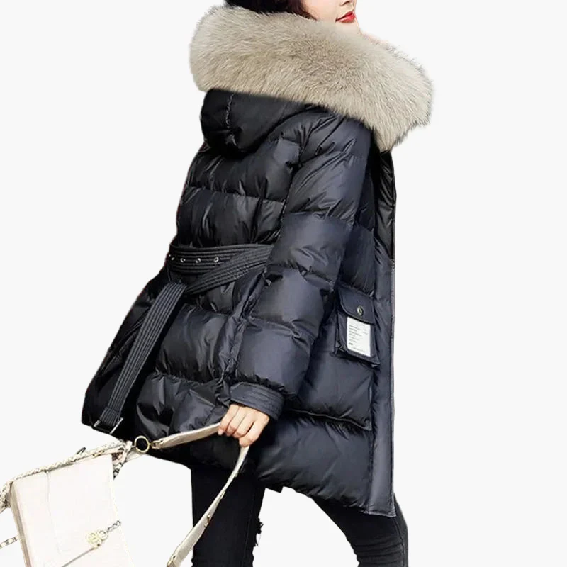 Manteau doudoune femme à capuche avec col fourrure style urbain hiver chaud - Image 2